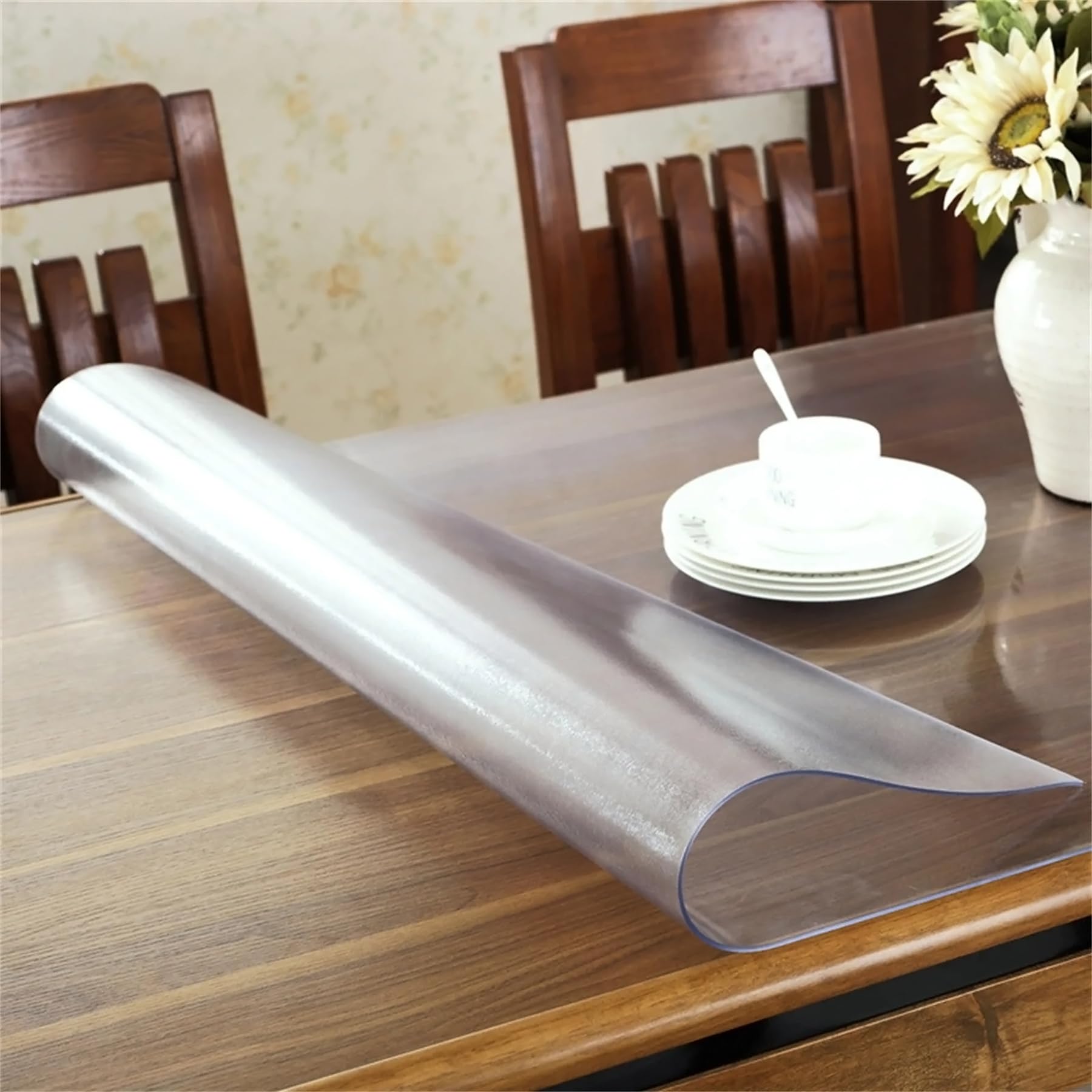 GLUN® PVC Clear Transparent Dining Table Cover for 6-Seater Rectangular Table - Waterproof & Scratch-Resistant Table Protector for Everyday Use, Parties, and Outdoor Dining