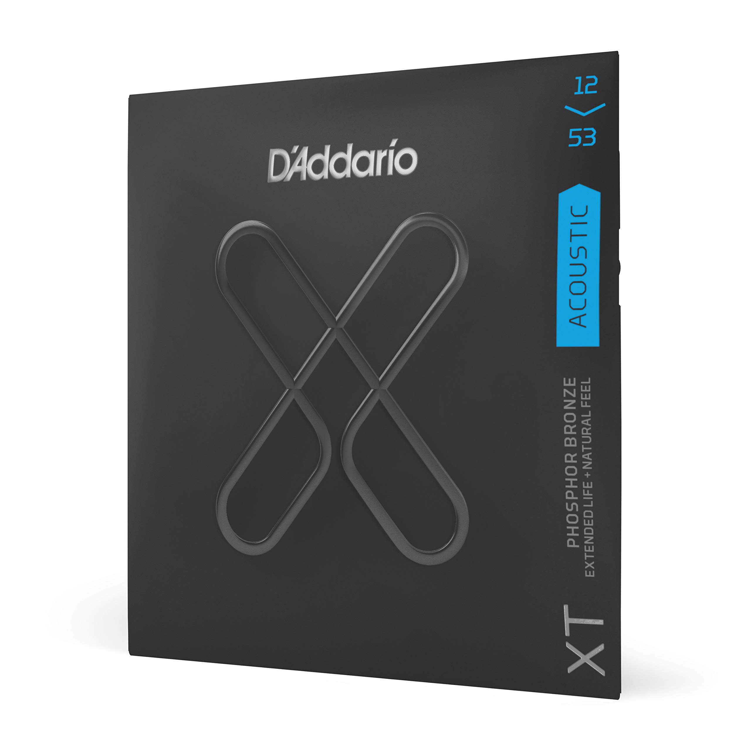 D'Addario XT Phosphor Bronze Coated Acoustic Guitar Strings - XTAPB1253 - 12-53 Light Gauge for 6-String Guitars | Extended Life, Natural Tone & Feel | Perfect for Live Performances, Studio Recording & Daily Practice