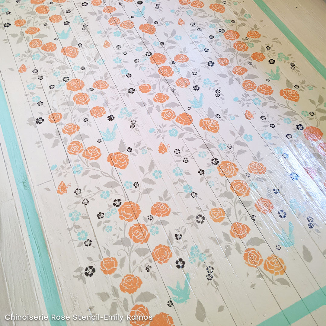 Meandering Rose Chinoiserie Wall Stencil - DIY Home Decor for Bedroom, Living Room & Nursery - Floral Pattern Painting Template for Walls and Furniture
