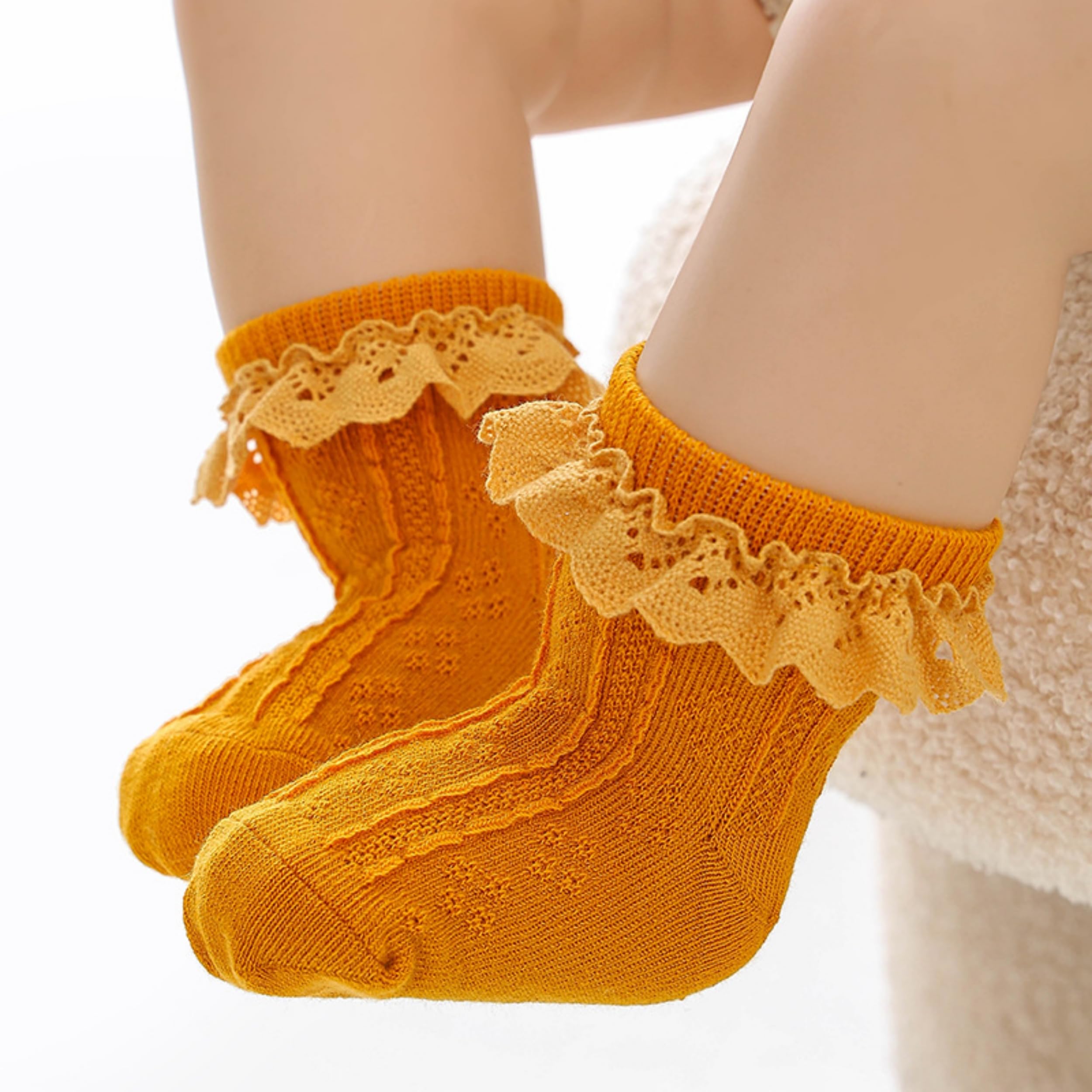 Baby Girls' Ruffle Lace Ankle Socks 6-Pack - Soft Cotton Frilly Eyelet Dress Socks for Toddlers & Infants (0-24 Months) - Perfect for Special Occasions, Photo Shoots & Everyday Wear