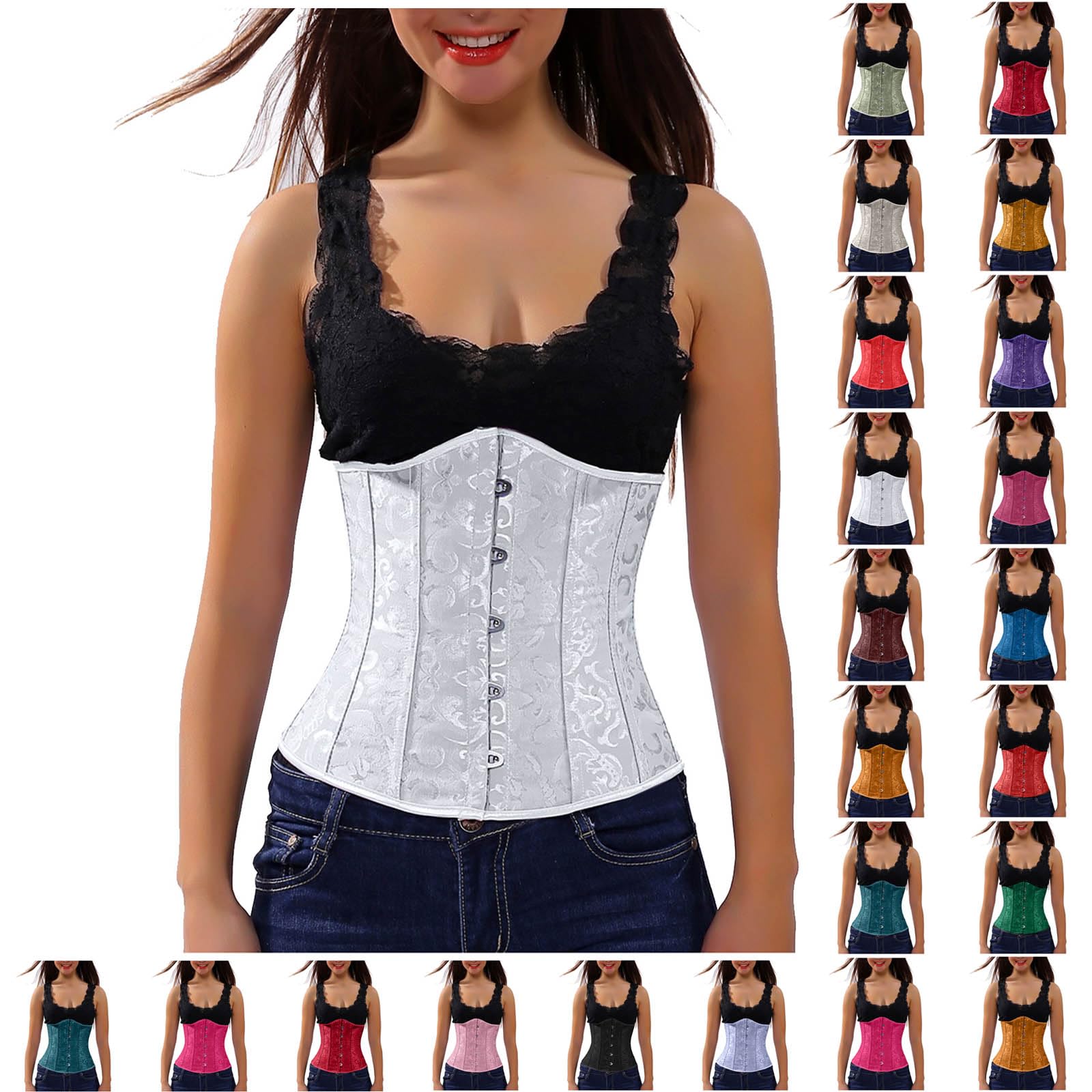 Corset Tops for Women 2023 - Lace Up Boned Brocade Waist Trainer, Underbust & Overbust Bustier Lingerie Bodyshaper Top for Shapewear, Vintage Fashion & Special Occasions