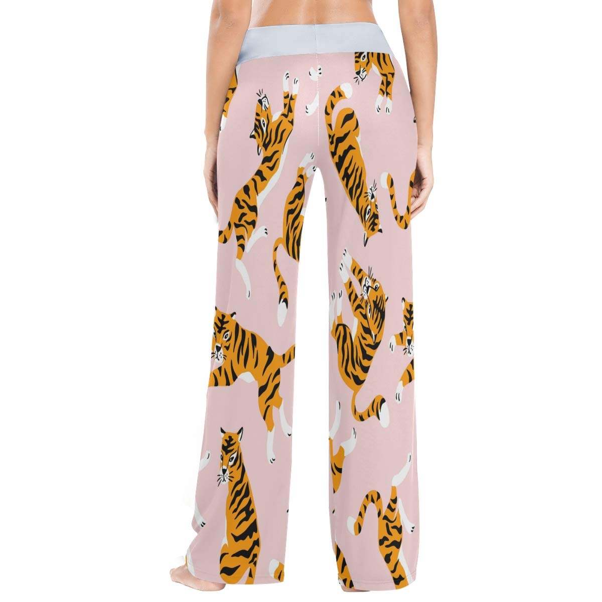 ALAZA Cute Tiger Print Pink Women's Pajama Lounge Pants - Soft Stretchy Wide Leg Sleepwear for Women - Perfect for Sleepovers, Relaxing at Home & Cozy Loungewear