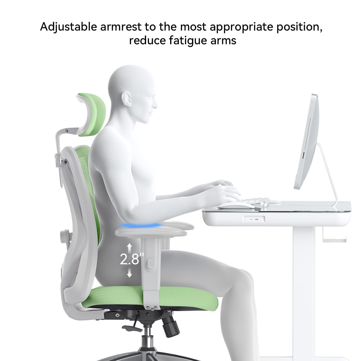 SIHOO M18 Ergonomic Office Chair - Adjustable Headrest & Lumbar Support, High Back Executive Swivel Chair for Home Office & Gaming, Light Green - Perfect for Long Work Hours & Comfortable Workspace Setup