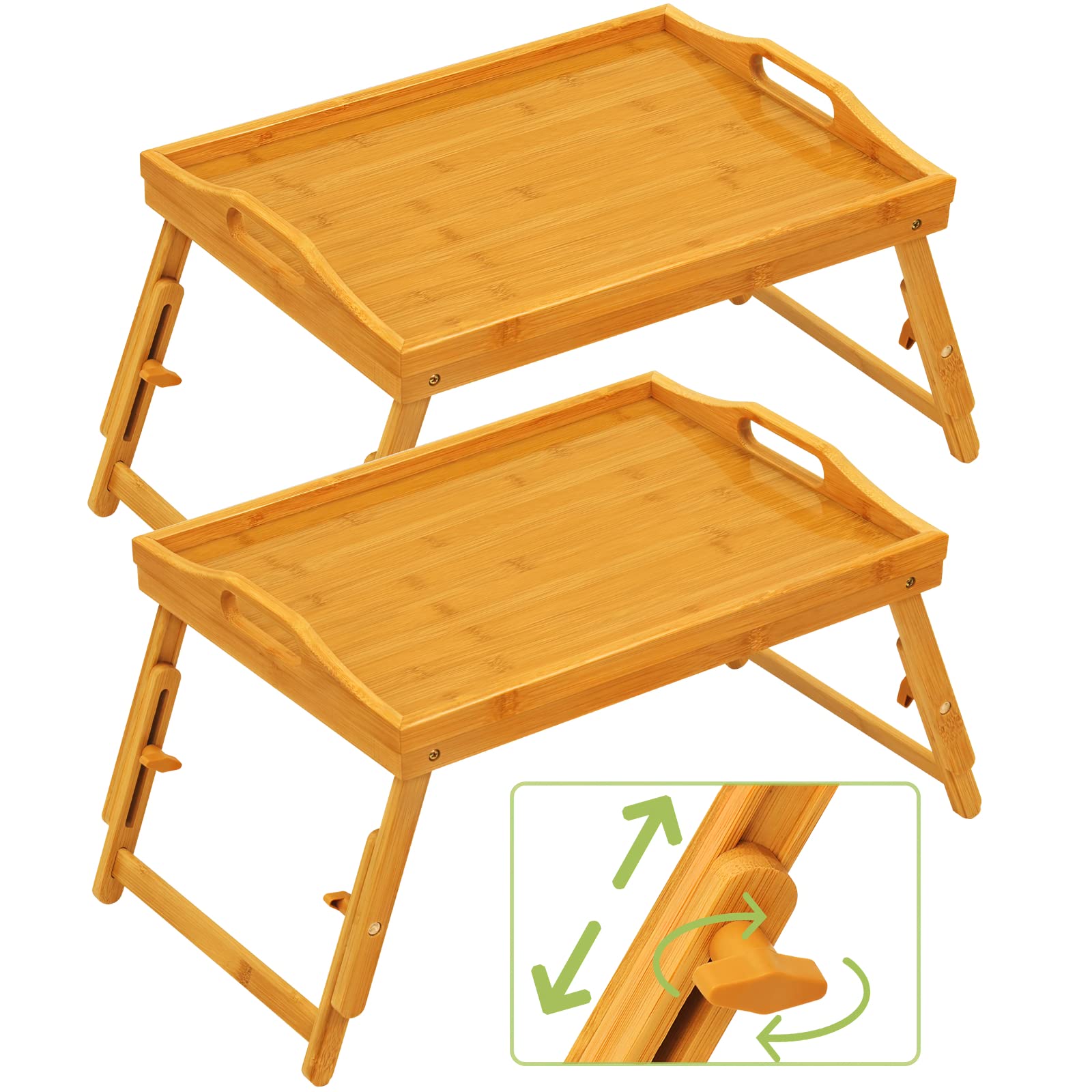 2 Pack Adjustable Bamboo Breakfast Bed Tray - 9.5