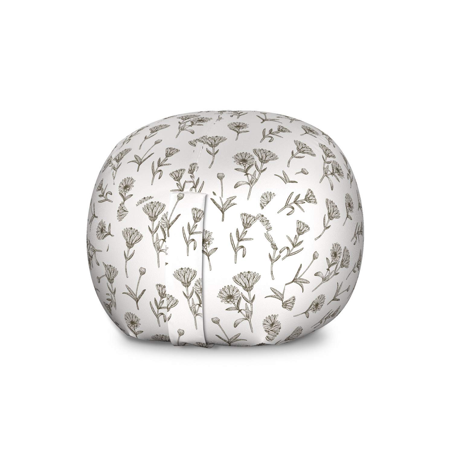 Ambesonne Large Washable Storage Toy Bag Chair - Sage Green & White Botany Design with Medicinal Edible Plants, Calendula Flowers & Forest Aromatherapy Pattern - Perfect for Kids' Room, Nursery, Playroom & Stuffed Animal Organization