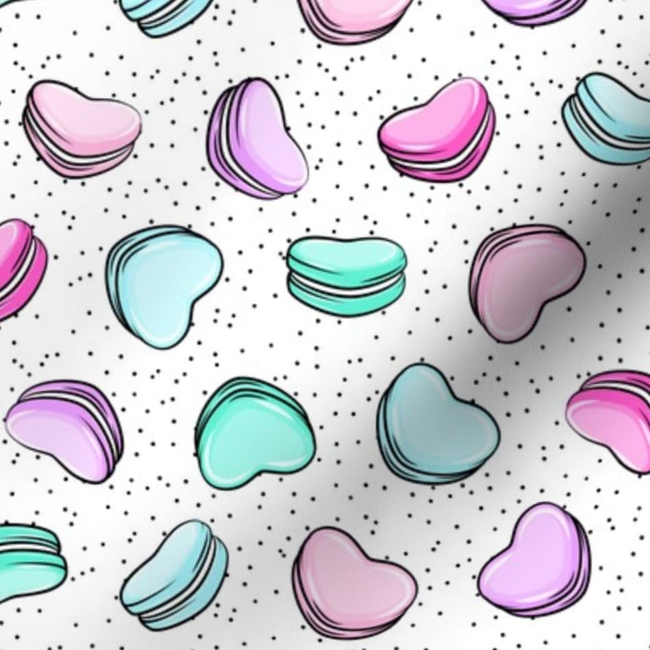 Heart Macarons & Polka Dot Printed Minky Fabric by The Yard - Valentine's Day Small Scale Scatter Pattern for Sewing Baby Blankets, Quilt Backing & Plush Toys | Perfect for DIY Crafts, Nursery Decor & Cozy Home Projects