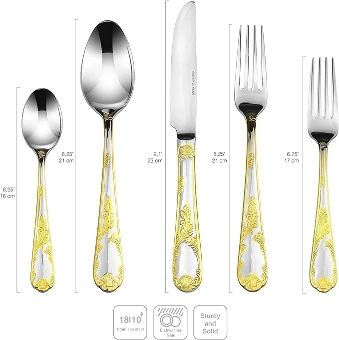 75-Piece Luxury Flatware Set for 12 - 24K Gold Plated Premium Dining Cutlery with Storage Case - 18/10 Surgical Stainless Steel Silverware Set - Elegant Hostess Serving Set for Dinner Parties, Weddings & Special Occasions