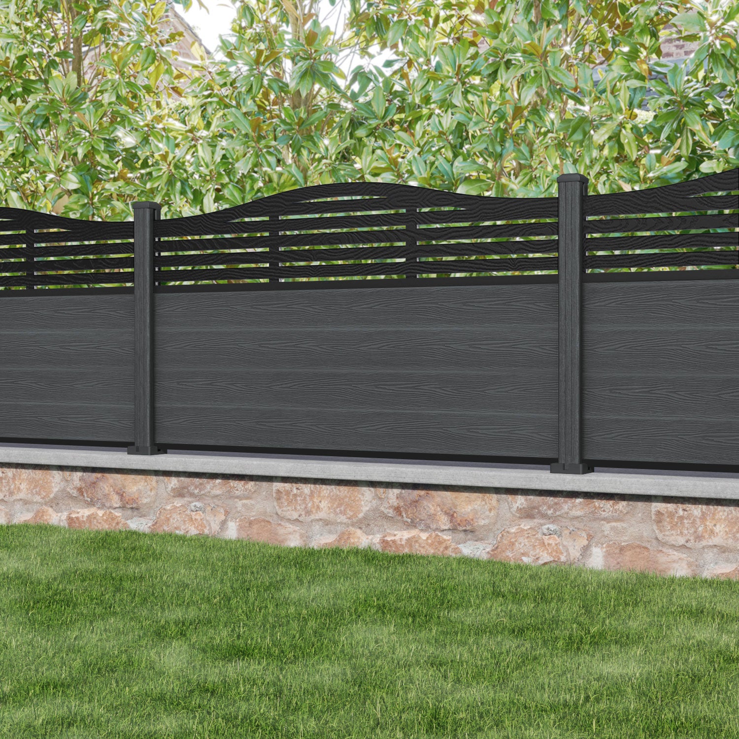 Classic Aspen Curved Top Fence Panel - Dark Grey Composite Fencing with Durable Posts | Perfect for Backyard Privacy, Garden Borders & Decorative Landscaping