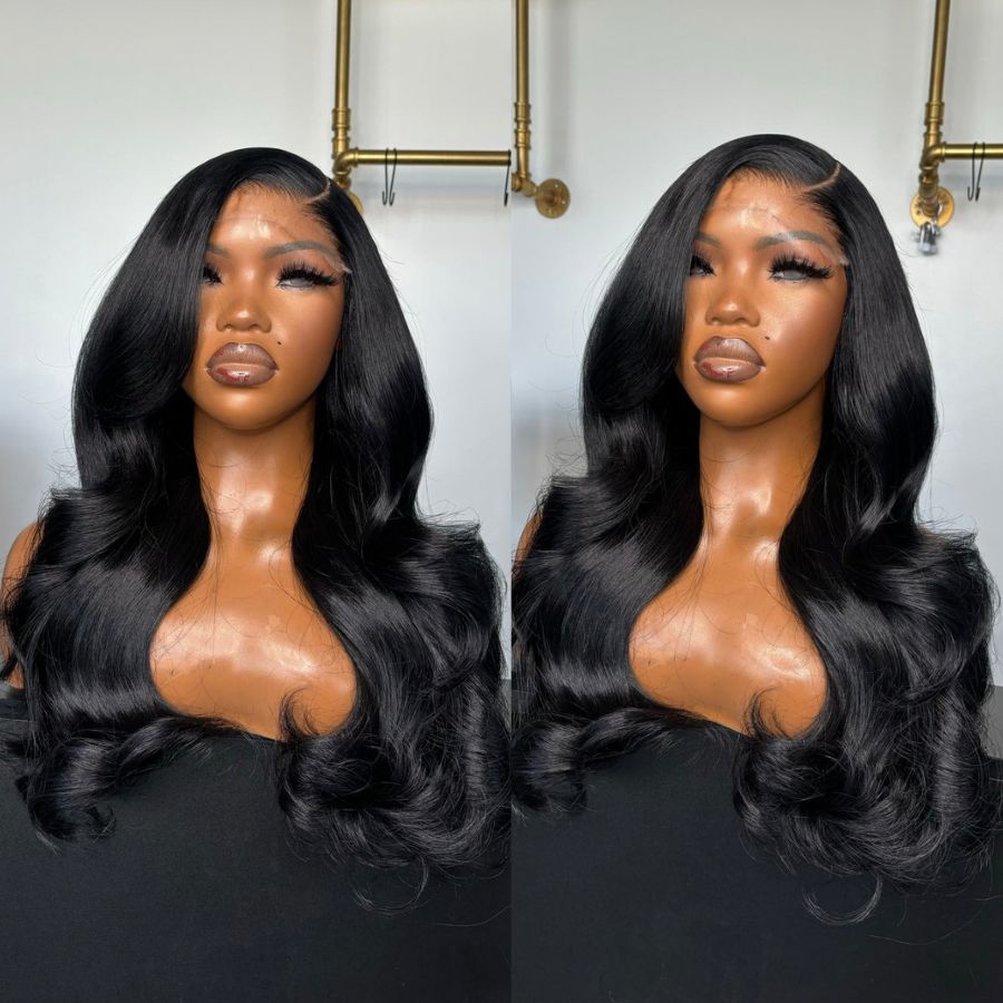 WOWANGEL Jet Black 6x6 Skinlike Real HD Lace Closure Wig - Body Wave Glueless Human Hair Wig for Women - Perfect for Daily Wear, Cosplay & Special Occasions