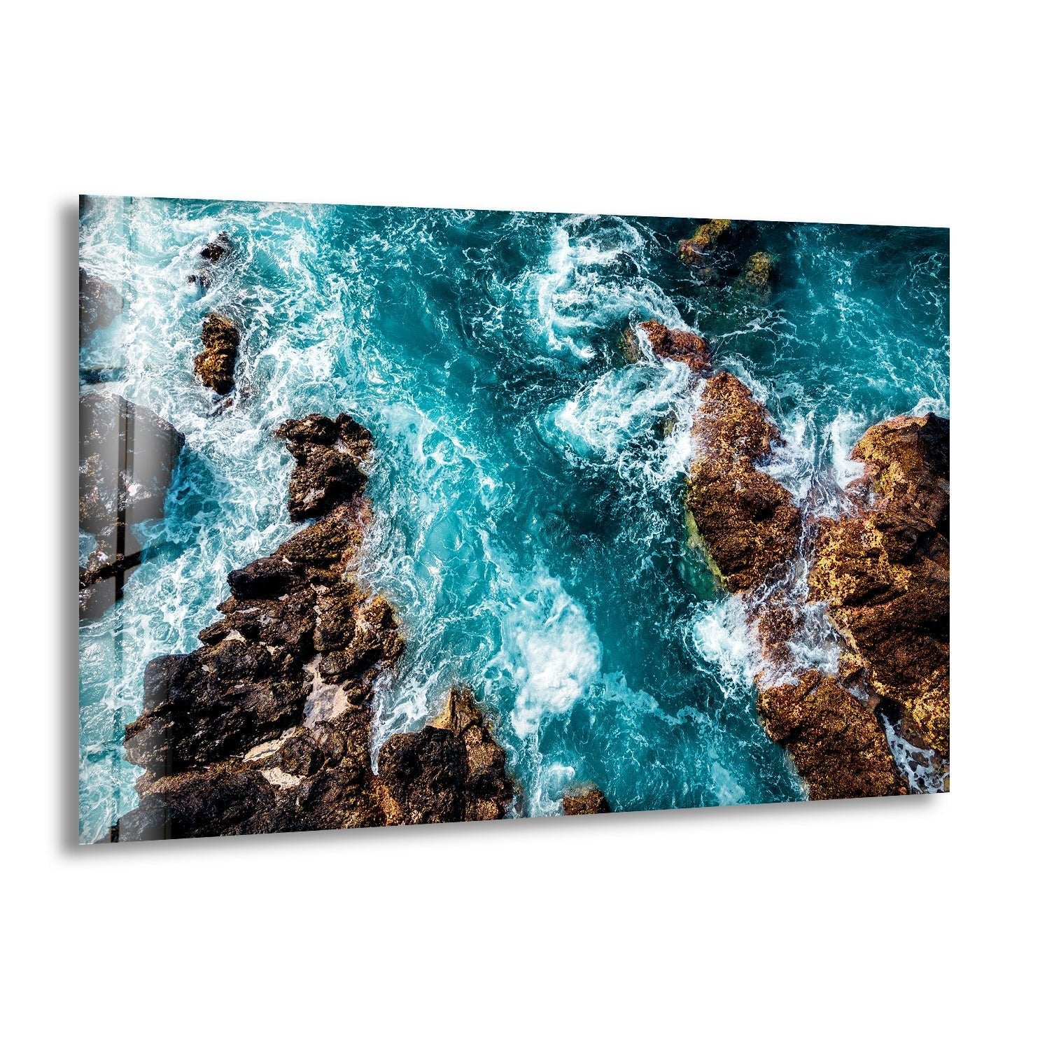 Stunning Aerial View Ocean Waves Glass Wall Art - Modern Coastal Decor for Living Room, Bedroom & Office