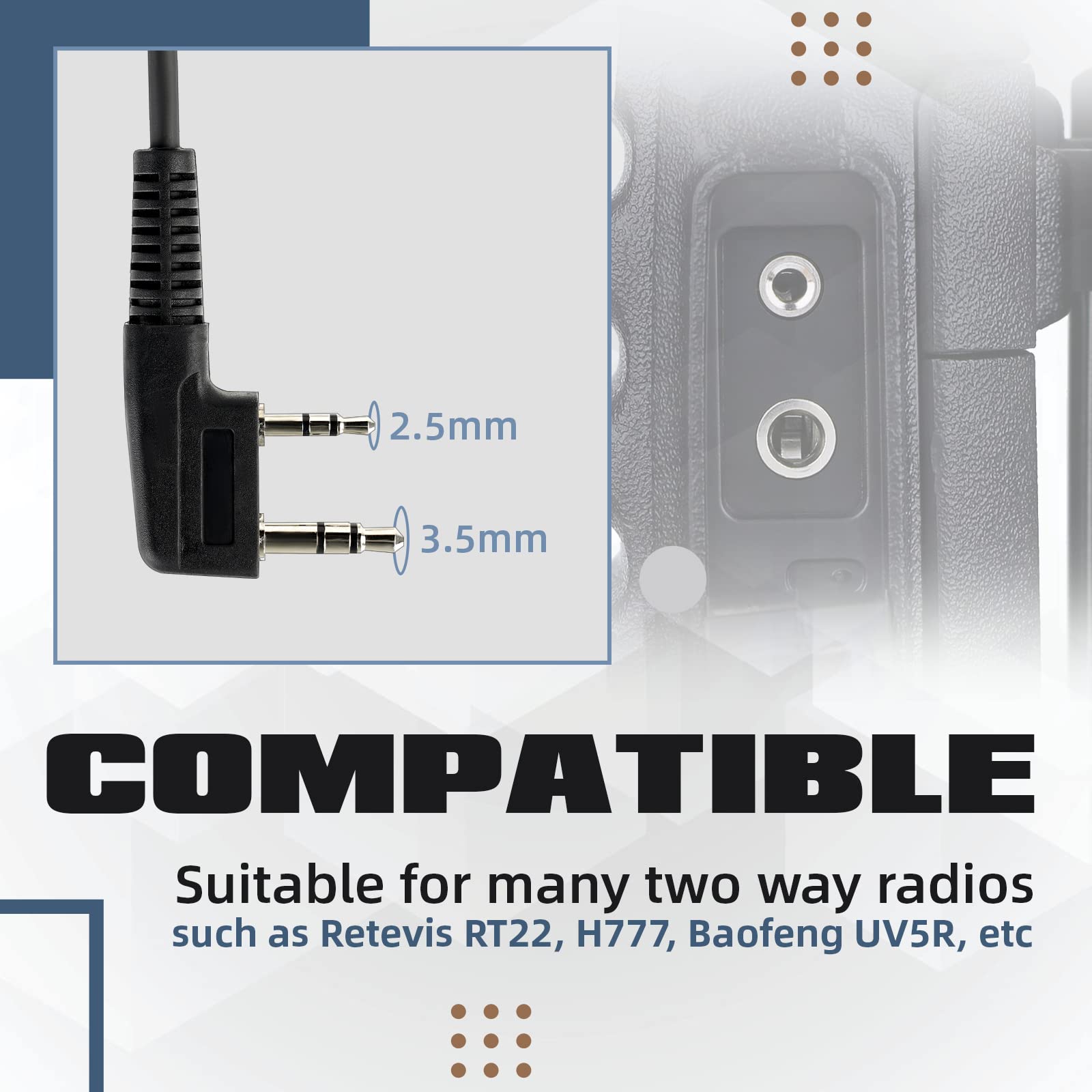 Retevis VOX Walkie Talkie Headset with Microphone - 4 Pack Hands-Free Two-Way Radio Earpiece with Soft Ear Hook, Compatible with RT619 RT622 RT24 RT27 RT668 RT28 - Ideal for Security, Construction, Warehouse & Outdoor Activities