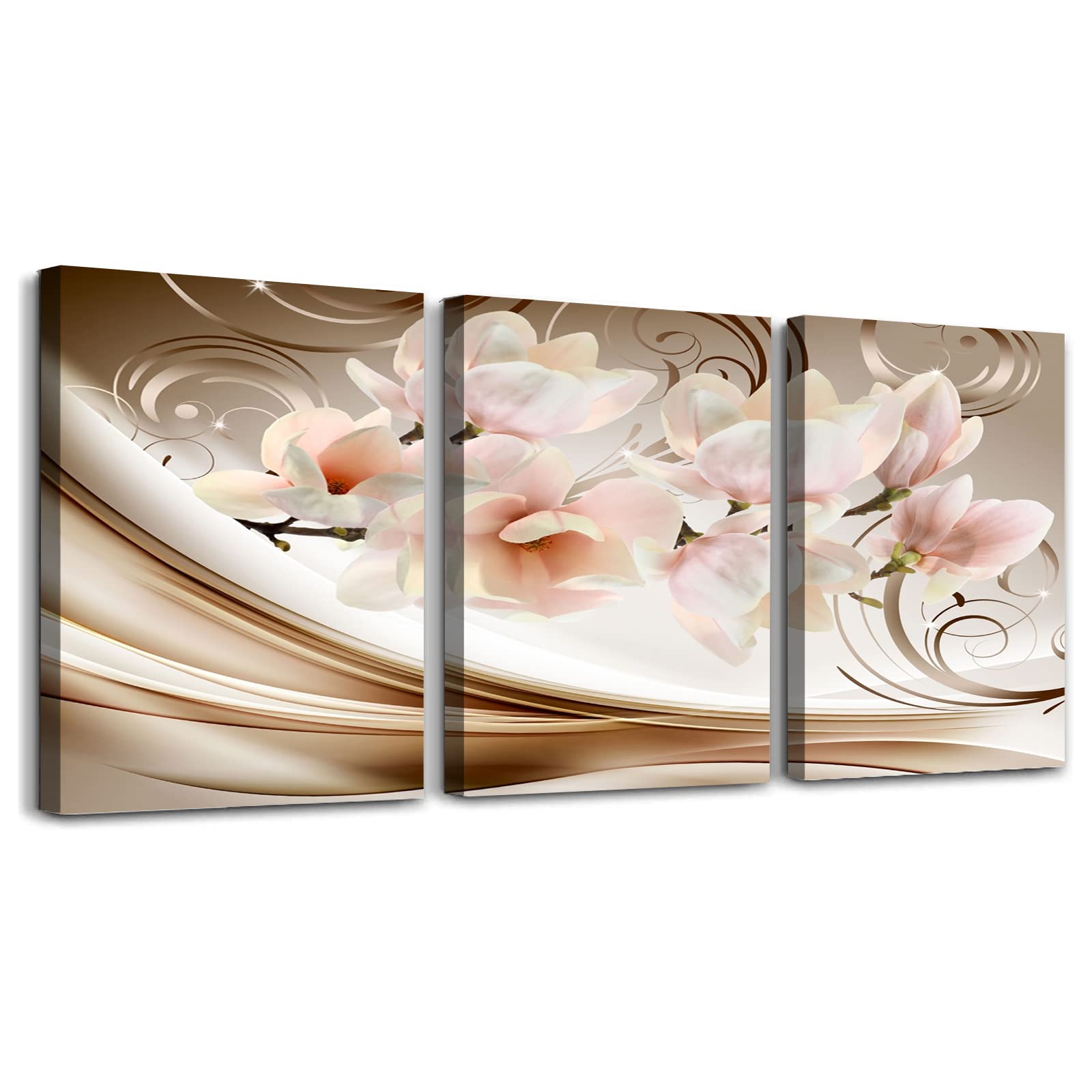 Abstract Flower Canvas Wall Art - 3 Panels Framed for Living Room & Kitchen Decor