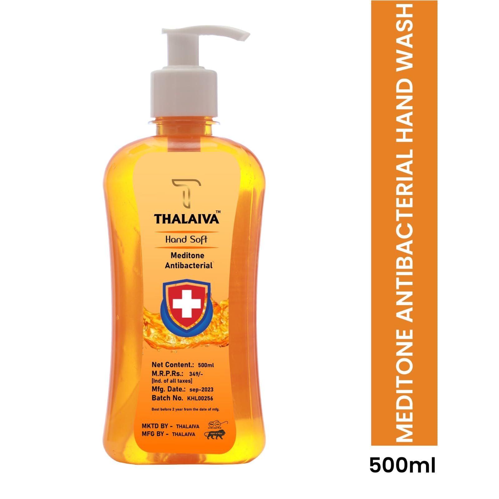 THALAIVA Antibacterial Hand Wash Liquid 500ml | 99.99% Germ Protection | Moisturizing & Refreshing Luxury Hand Soap for Home, Kitchen & Bathroom | Pack of 1 | Gentle on Skin | Ideal for Daily Use & Family Hygiene