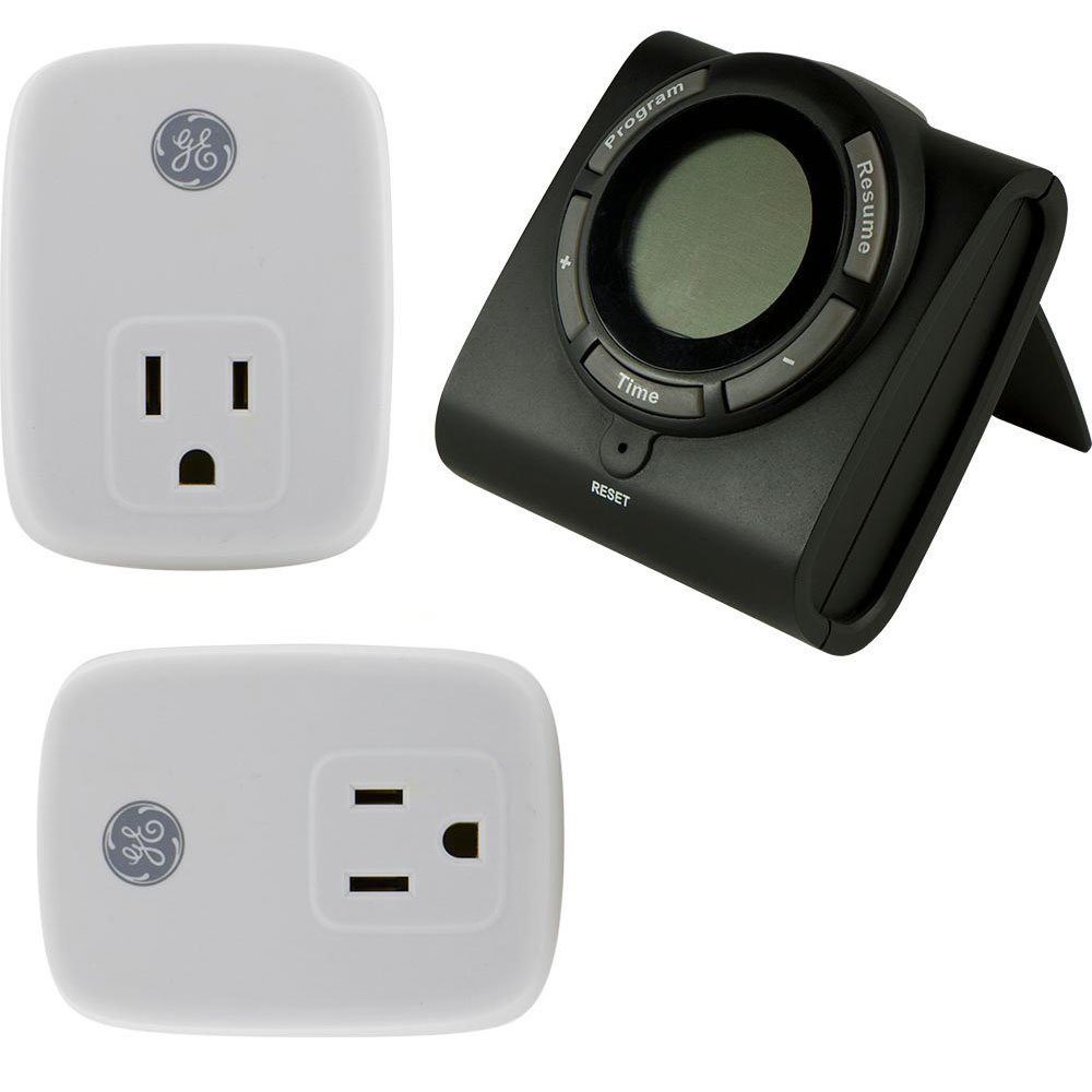 GE 15435 Indoor Wireless Timer System with 2 Grounded Outlets - Dual Plug Programmable Timer for Home, Office & Holiday Lighting Control