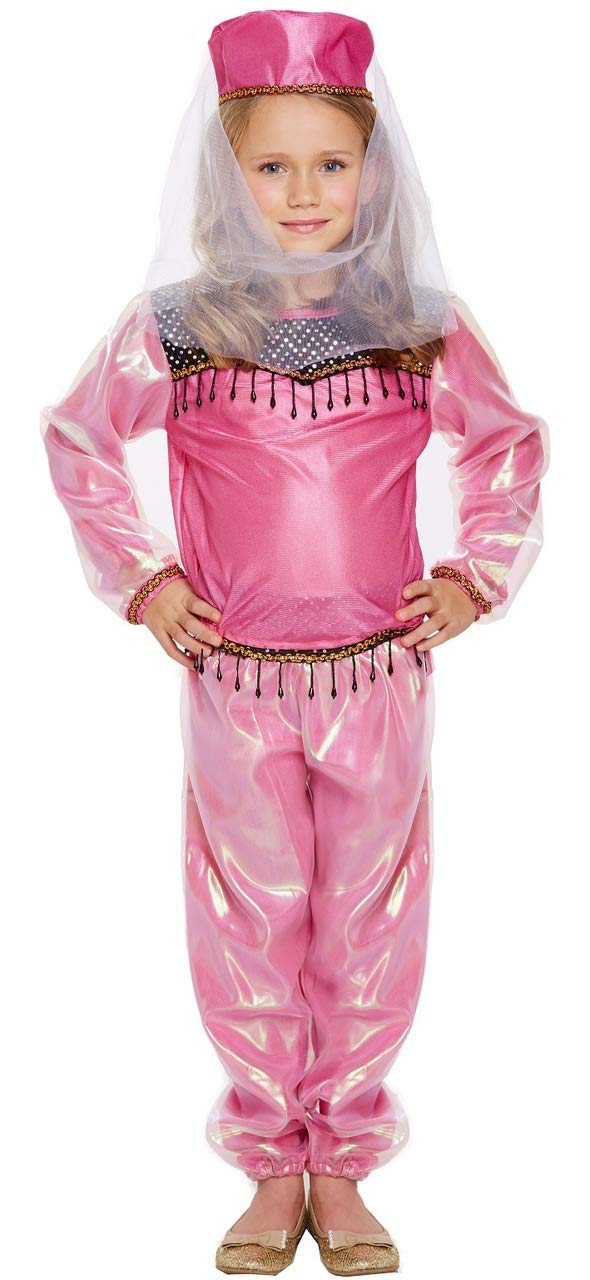 Girls Pink Bollywood Belly Dancer Costume Indian Arabian Princess Jasmine Fancy Dress Outfit for Kids 4-12 Years - Book Day, Halloween, Cosplay & Stage Performance