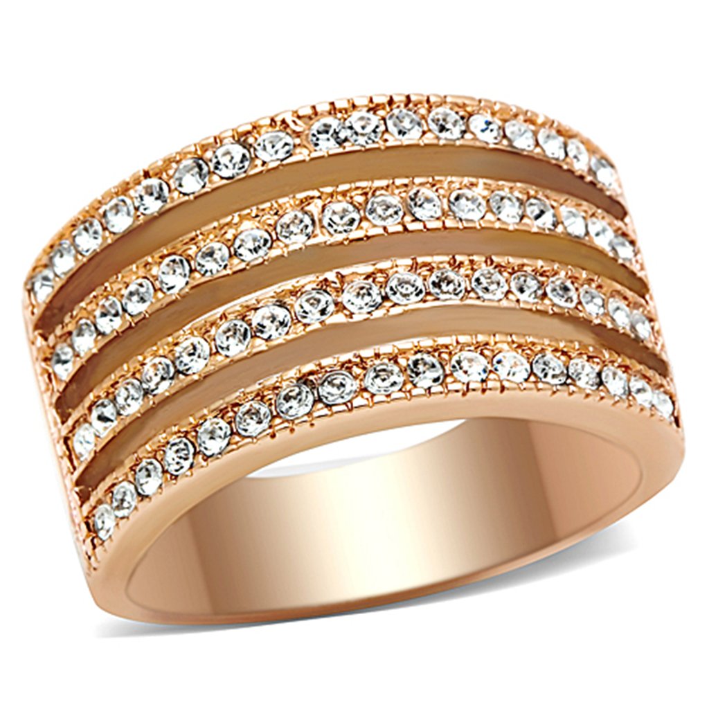 Rose Gold Stacked Pave CZ Ring for Women - Elegant Cubic Zirconia Fashion Jewelry - Perfect for Weddings, Parties & Everyday Wear