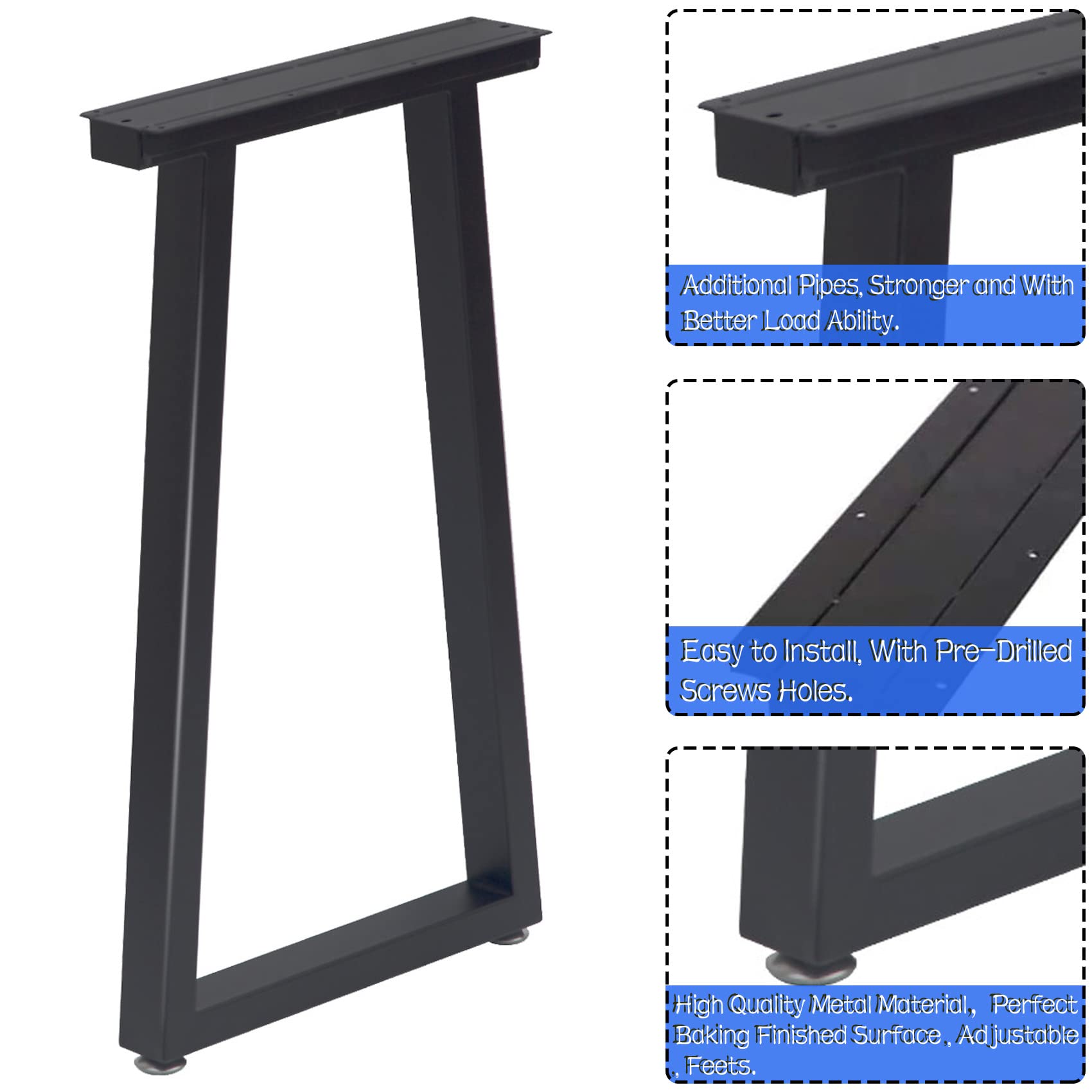 28 Inch Metal Table Legs with Adjustable Feet Pads - Heavy Duty Trapezoid Design for Dining Tables, Desks & Workbenches | Perfect for Home Office, Kitchen & DIY Furniture Projects