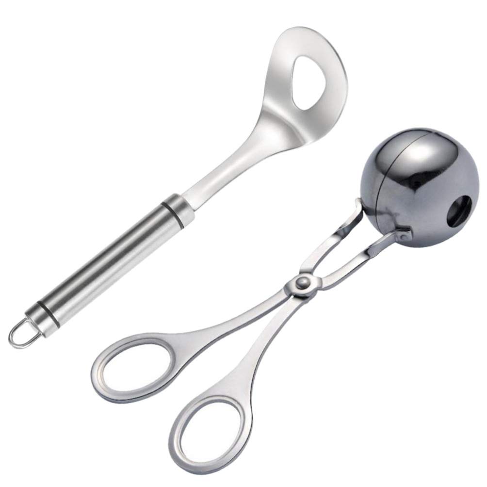 Yardwe 2-Piece Meatball Maker Set - Non-Stick Meatball Spoon Clip & Long Handle Scoop for Perfect Homemade Meatballs - Ideal for Spaghetti, Dough Balls & Kitchen Cooking Utensils | Great for Meal Prep, Italian Cuisine & Family Dinners
