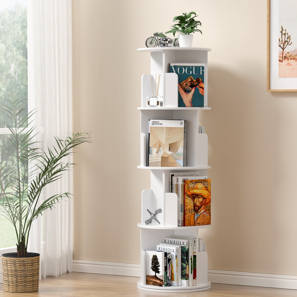 4-Tier White Bookshelf - Modern Storage Shelf for Living Room, Bedroom, Office - Sturdy & Space-Saving Book Organizer for Home Decor & Study Room
