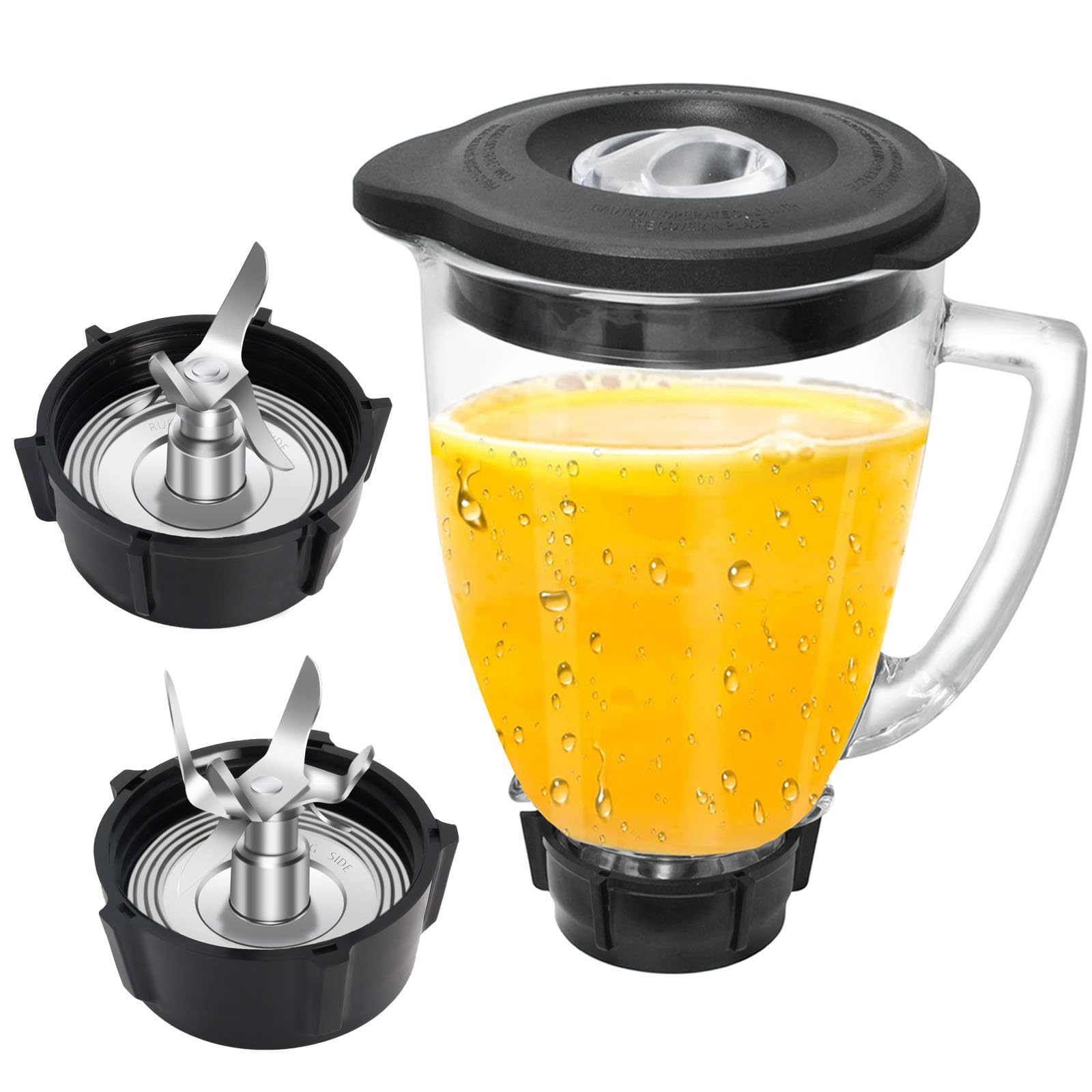 Oster Blender Replacement Parts - 6 Cup Glass Jar with Lid, 4961 4-Point Ice Crushing Blade, 4902 Base Cap & Gasket - Compatible with Oster & Osterizer Blenders - Perfect for Smoothies, Ice Crushing & Food Prep