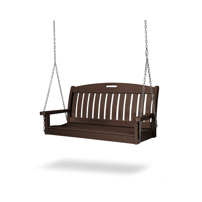POLYWOOD Nautical 48-Inch Porch Swing - Durable Outdoor Hanging Bench for Patio, Garden, Deck - All-Weather Resin Wicker Furniture (Blue & White) - Perfect for Relaxing in Backyard or Poolside