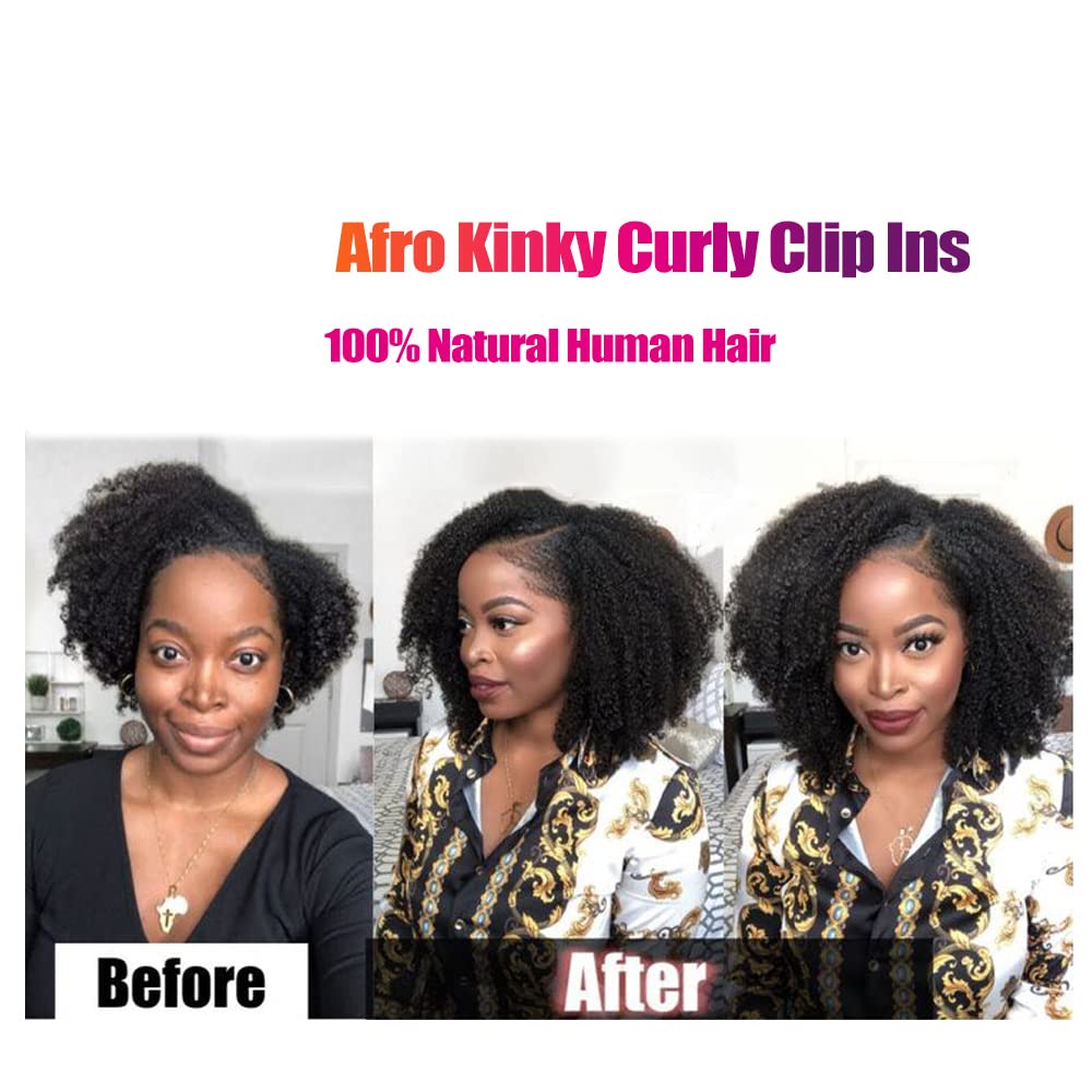 3C 4A Afro Curly Clip-in Human Hair Extensions - 16 Inch Natural Black #1B Double Weft Real Hair Clip-ins for Black Women (7PCS 120g, 2-3 Packs for Full Head) - Perfect for Daily Styling, Special Occasions & Protective Hairstyles