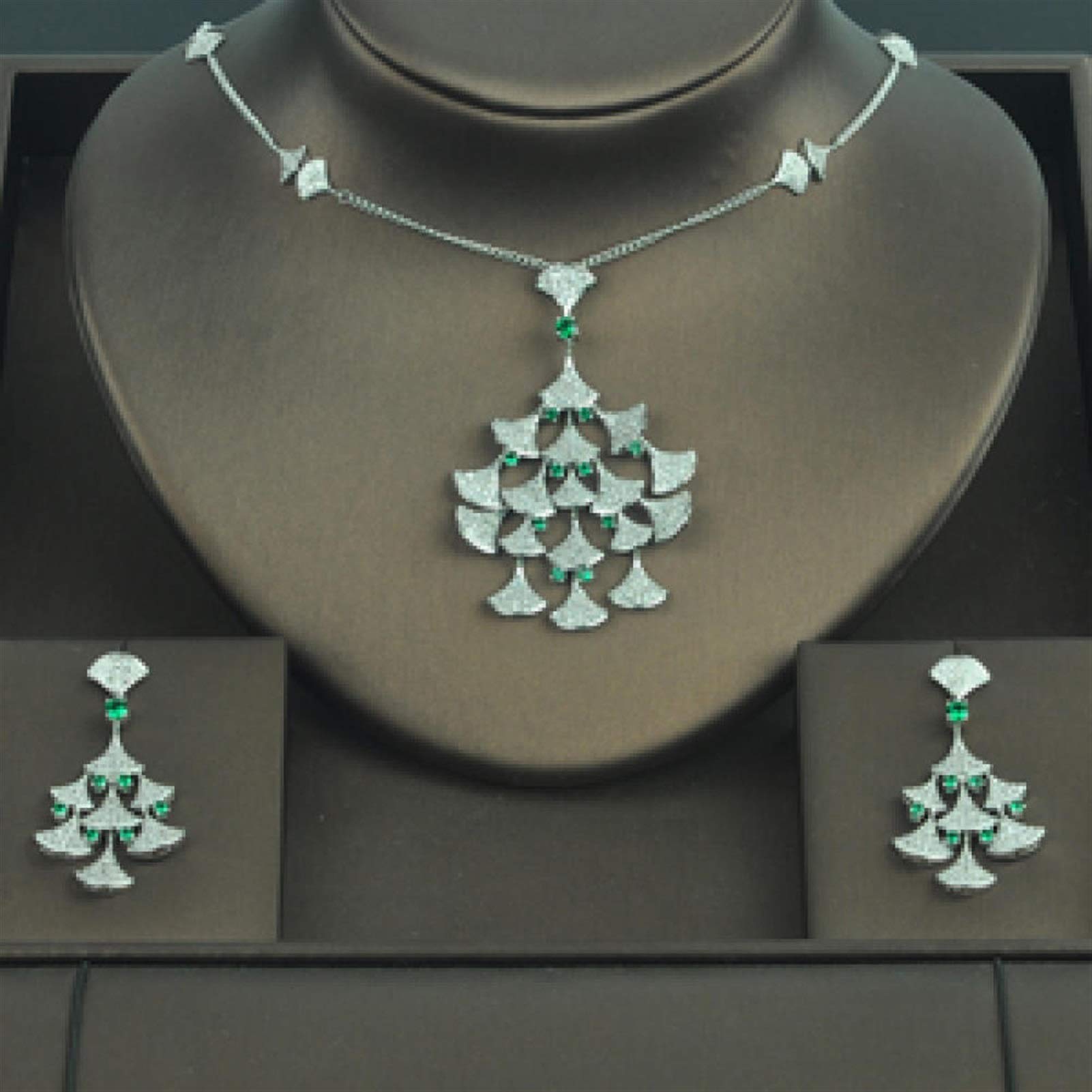 Elegant Cubic Zirconia Pave Wedding Jewelry Set for Women - Necklace & Earrings Set in White Gold - Perfect Bridal Gift, Anniversary Present & Special Occasion Accessories