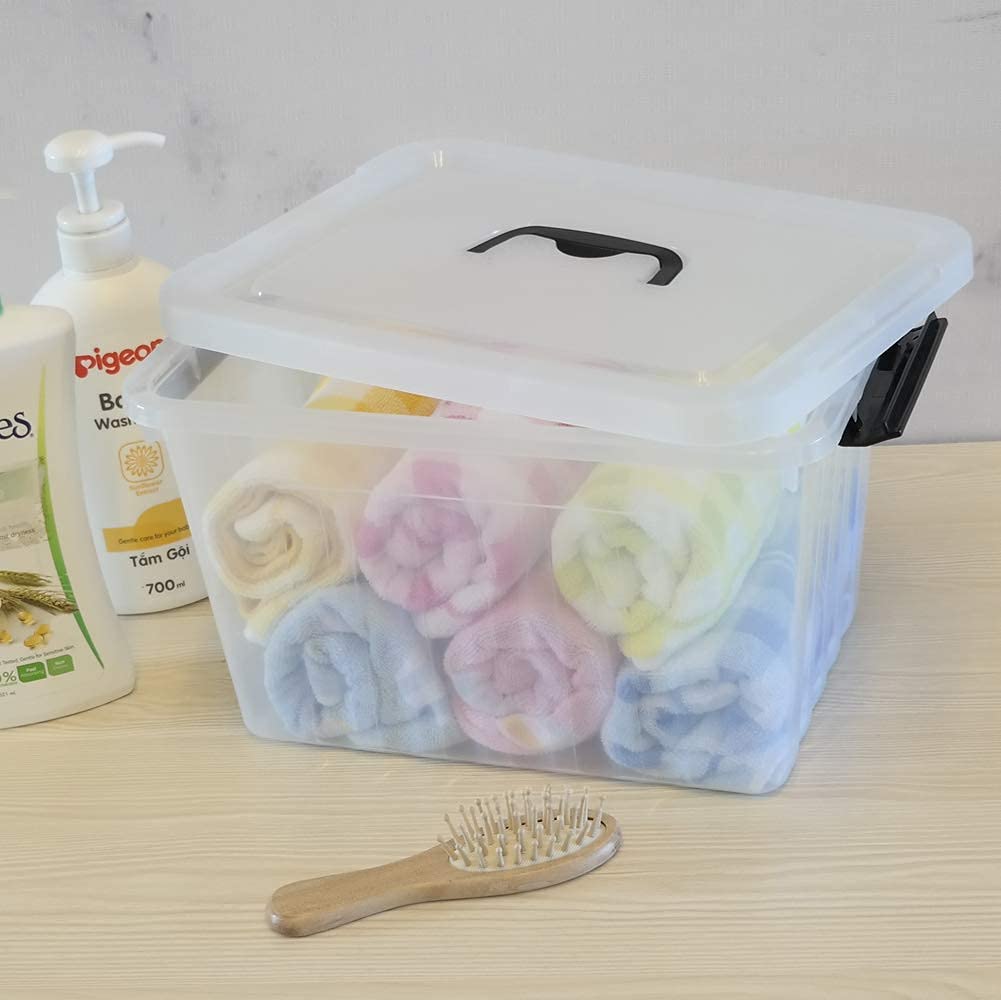 Anbers 12 Quart Clear Plastic Storage Box with Lid and Handle - Airtight Latching Bin for Kitchen Pantry Organization, Toy Storage, or Craft Supplies