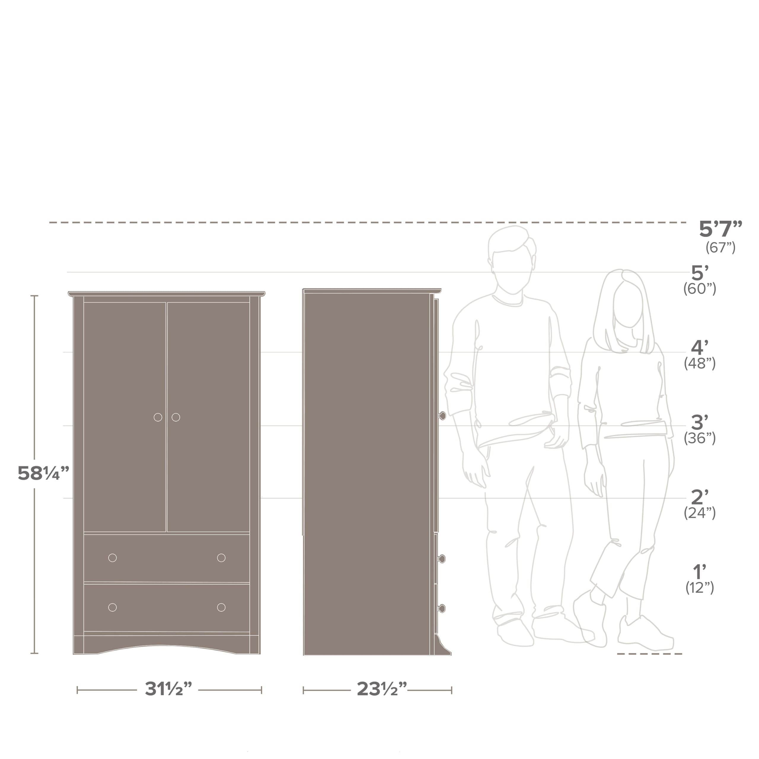 Prepac Sonoma Wardrobe Cabinet - White Armoire Dresser for Bedroom with 2 Doors, 2 Drawers & Adjustable Shelf | 22