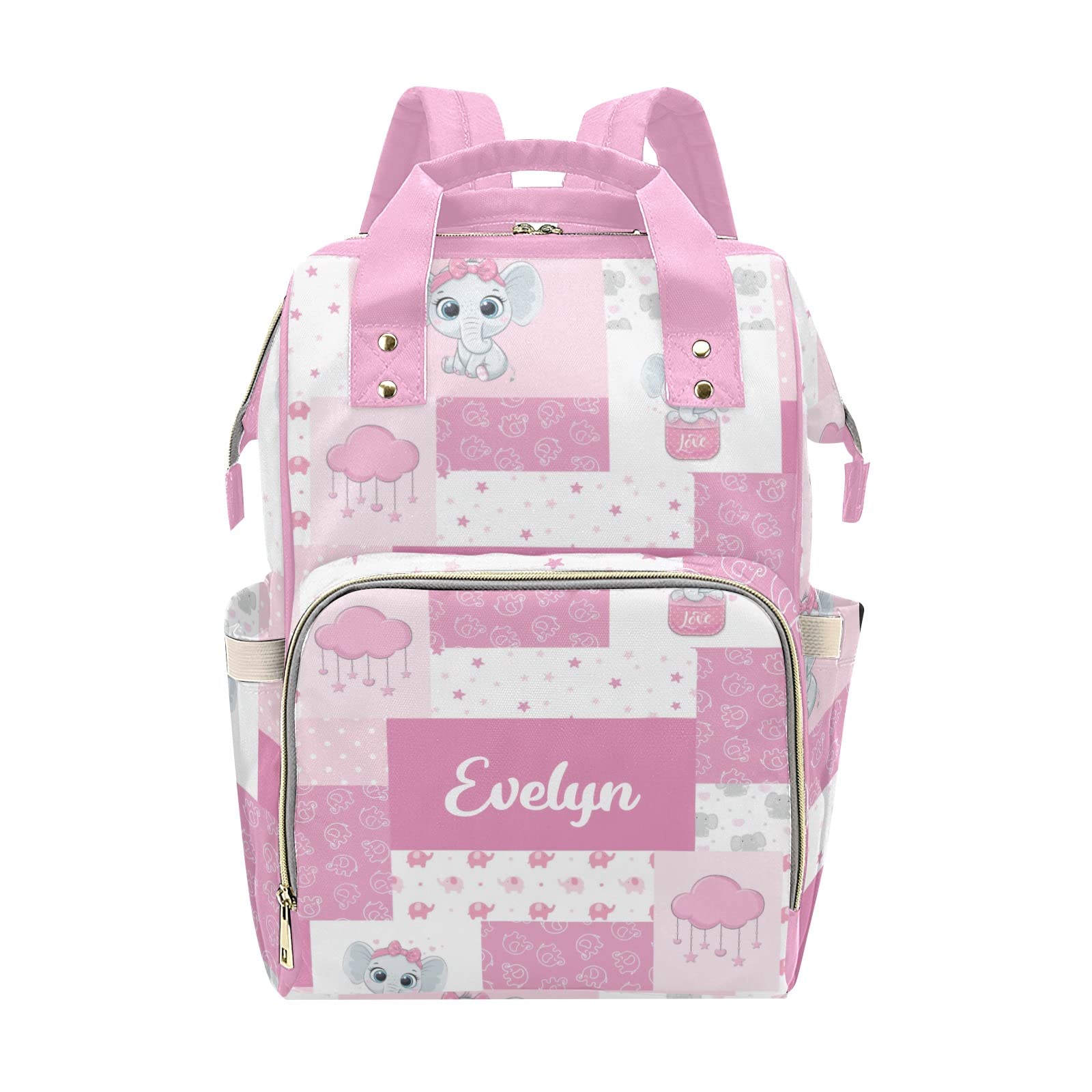 Personalized Diaper Bag Backpack Tote - Custom Elephant Pink Quilted Diaper Bag for Baby Shower Gift | Perfect for New Moms, Travel & Everyday Use