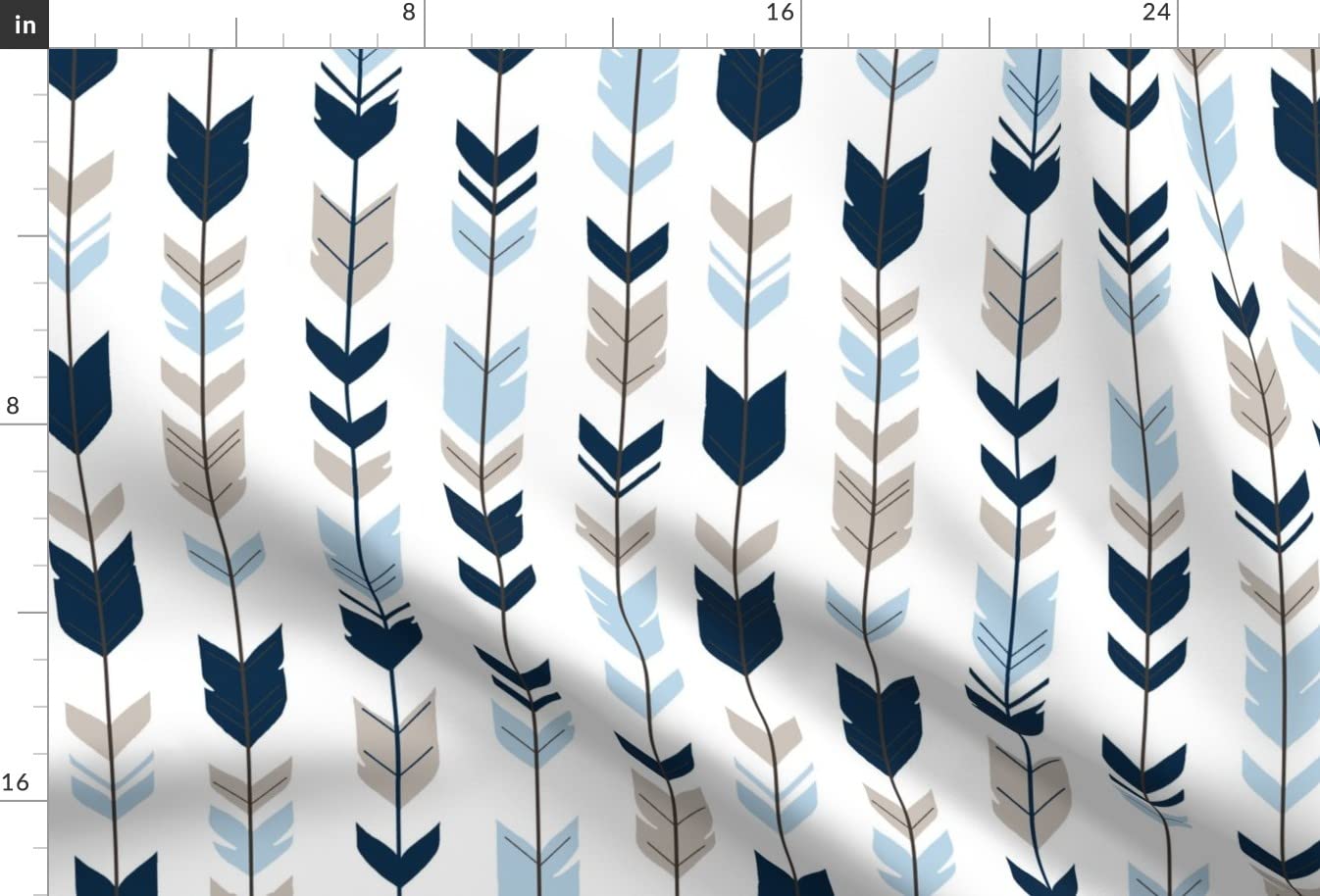 Arrow Feathers White Arrows Navy Blue Tan Herringbone Printed Minky Fabric Fat Quarter - Soft Baby Blanket Material, Quilt Backing & Plush Toy Fabric for Sewing Projects - Perfect for Nursery Decor, DIY Crafts and Gift Making