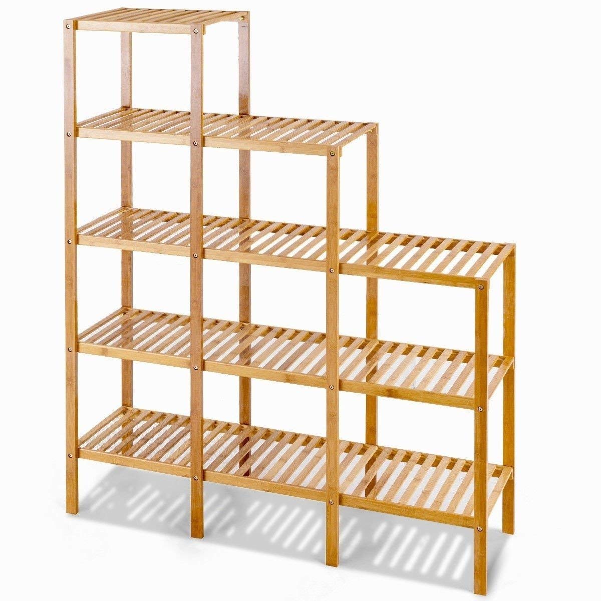5-Tier Bamboo Wood Bookcase - Versatile Storage Shelf for Books, Plants & Home Decor | Perfect for Living Room, Bedroom & Office Organization