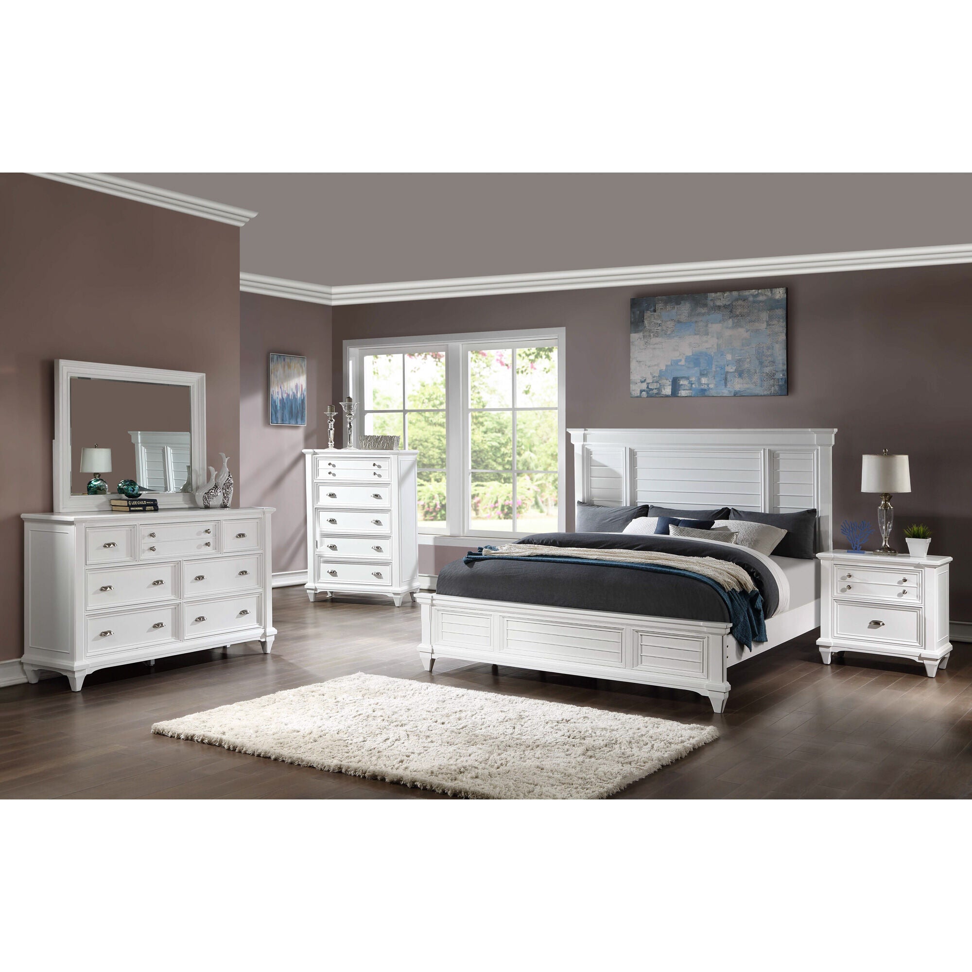 Stylish Hilton Head 4-Piece Panel Bedroom Set - Queen/King Size Bed Frame with Nightstands & Dresser - Perfect for Master Bedroom or Guest Room Decor