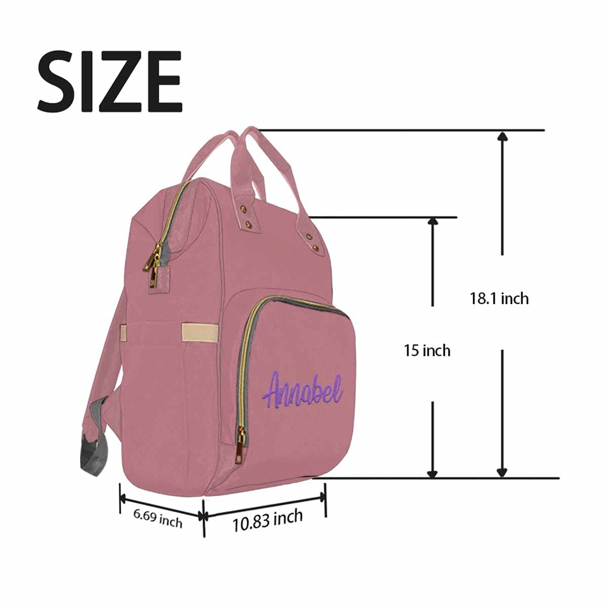 Artsadd Custom Embroidered Diaper Backpack - Personalized Pink Baby Bag with Name for Mom, Waterproof Nursing Travel Daypack for Girls & Boys | Perfect Baby Shower Gift & Everyday Use for Moms on-the-go