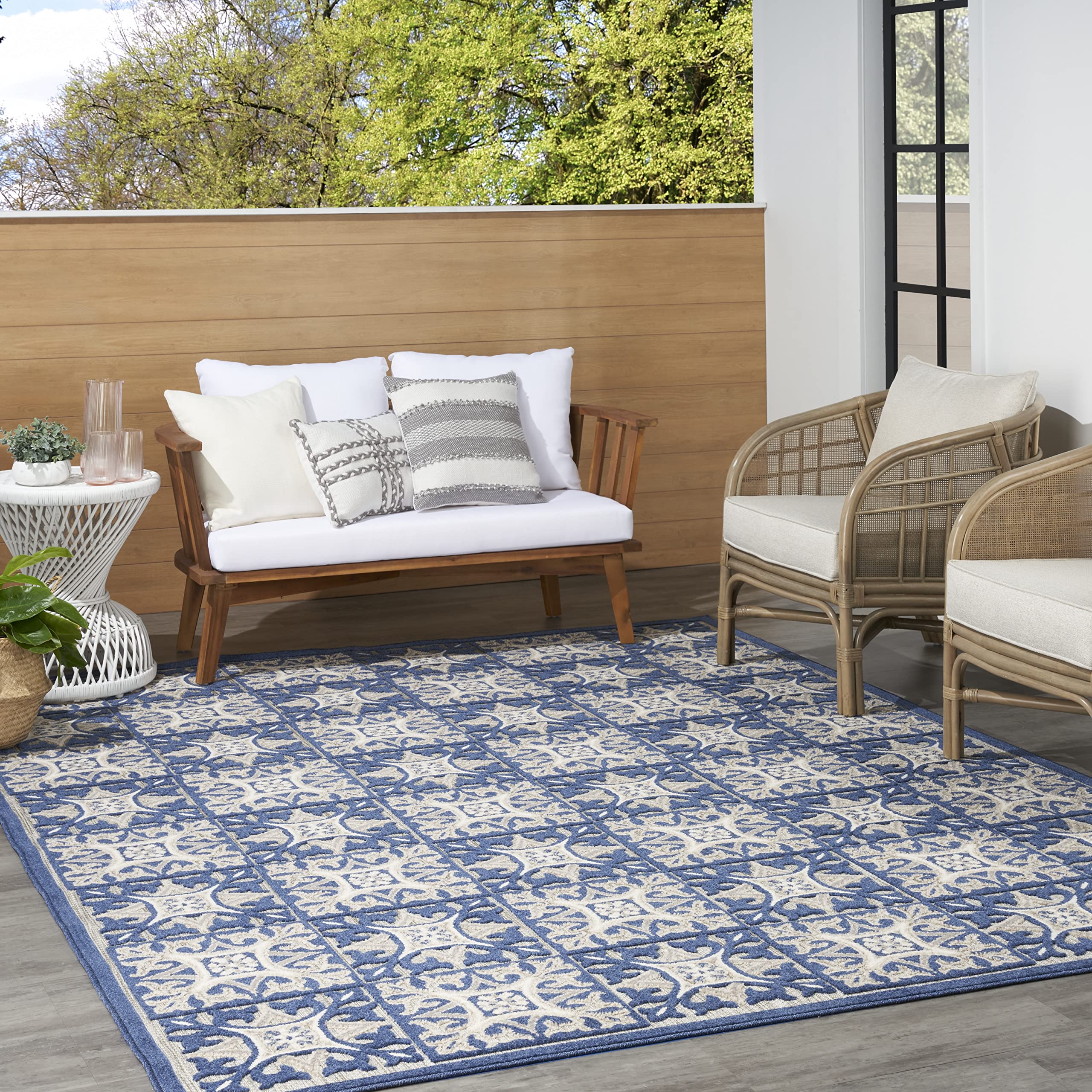 Nourison Aloha Indoor/Outdoor Blue 9' x 12' Area Rug - Easy to Clean, Non-Shedding, Stain Resistant - Perfect for Bedroom, Living Room, Dining Room & Kitchen - Great for Patio, Deck or Poolside Use (9x12)