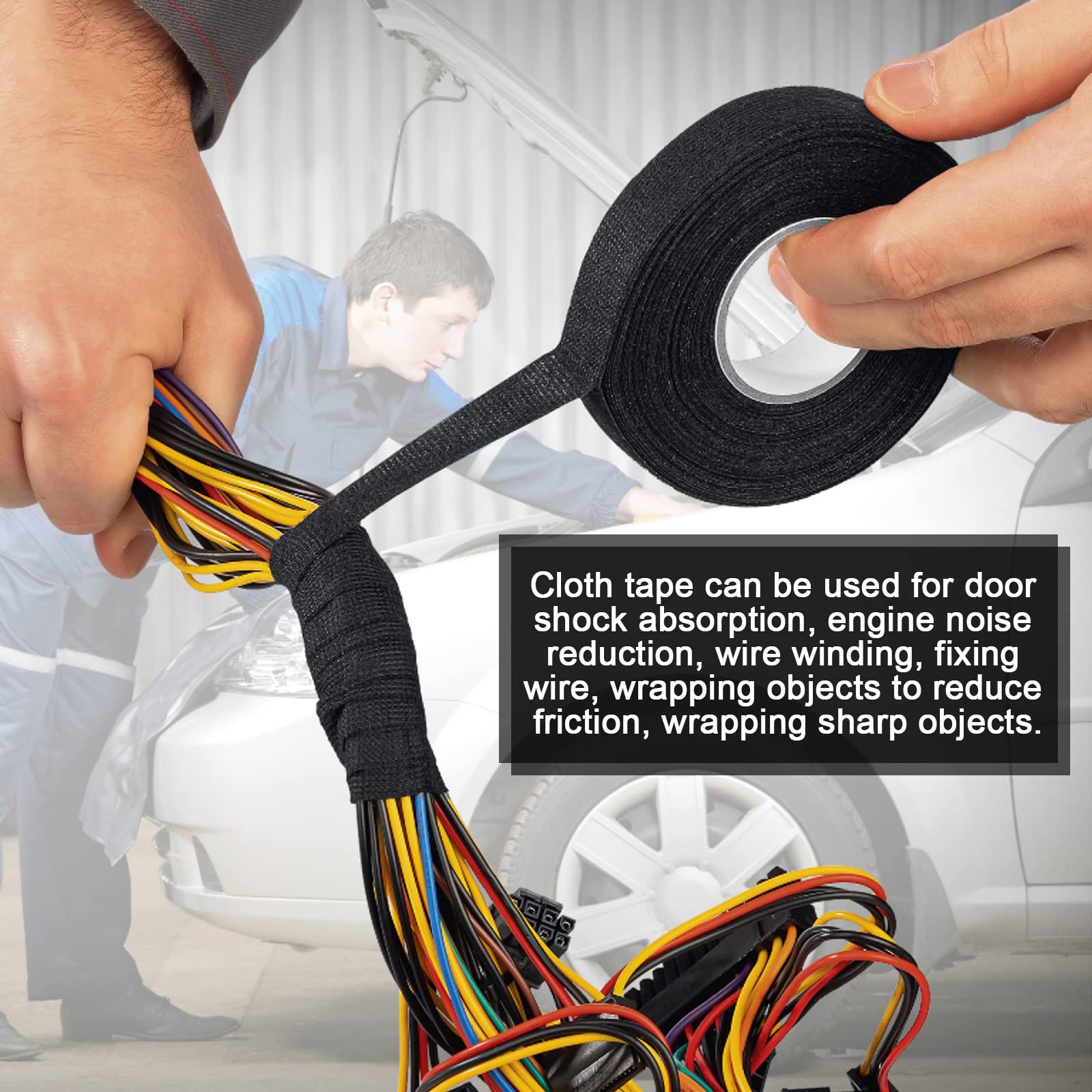 Premium Electrical Tape 6-Pack - 19mm x 15m Self-Adhesive Automotive Wiring Harness Tape - Black Vinyl Insulation Tape for Car Wiring, Electrical Repairs & DIY Projects - Ideal for Wire Bundling, Cable Management & Home Improvement