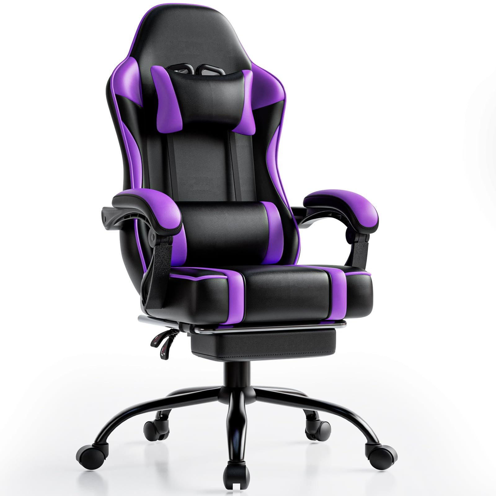 Ergonomic Gaming Chair with Adjustable Lumbar Support & Headrest - Purple Computer Desk Chair for Office & Home Gaming Setup - Height Adjustable with Footrest for Comfortable PC Gaming & Work Sessions