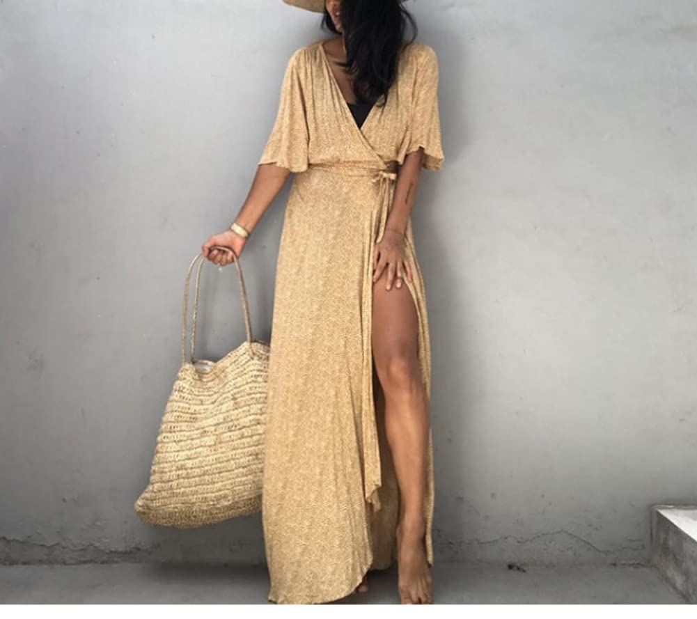 Plus Size Women's Sun Protection Beach Cover Up - Long Sleeve Cardigan Kaftan Dress with Corset Tie for Swimwear, Poolside & Summer Outings
