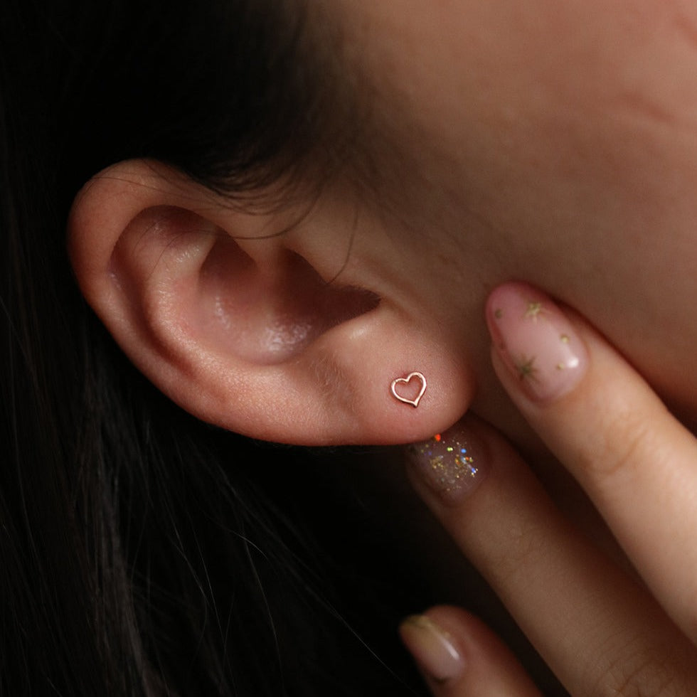 Line Heart Stud Earrings - Minimalist Dainty Gold Plated Jewelry for Women - Perfect for Valentine's Day, Anniversary Gifts & Everyday Wear