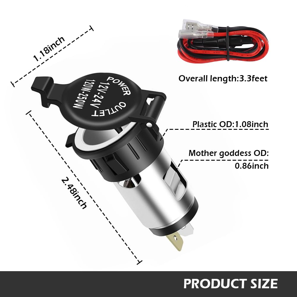 12V Universal Car Cigarette Lighter Socket with Waterproof Cover & Extension Cable - 12V Power Outlet for Cars, SUVs, Trucks (1 Pack) - Perfect for Charging Phones, GPS, Dash Cams & Car Accessories