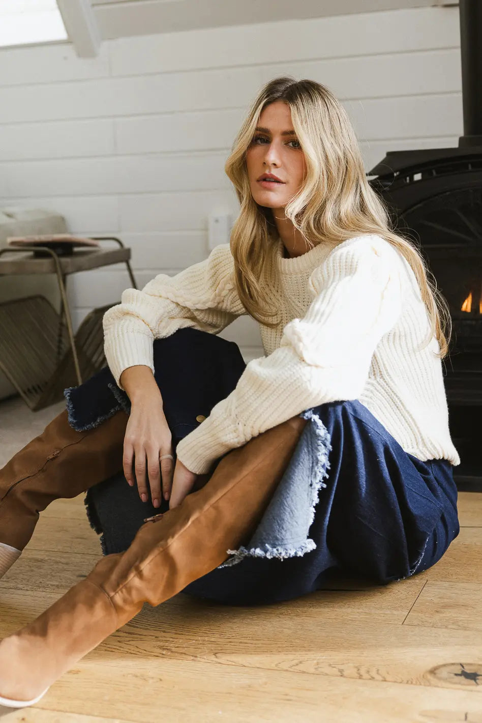 Amy Women's Ivory Braided Cable Knit Sweater - Cozy Winter Pullover for Casual Outings & Holiday Gatherings