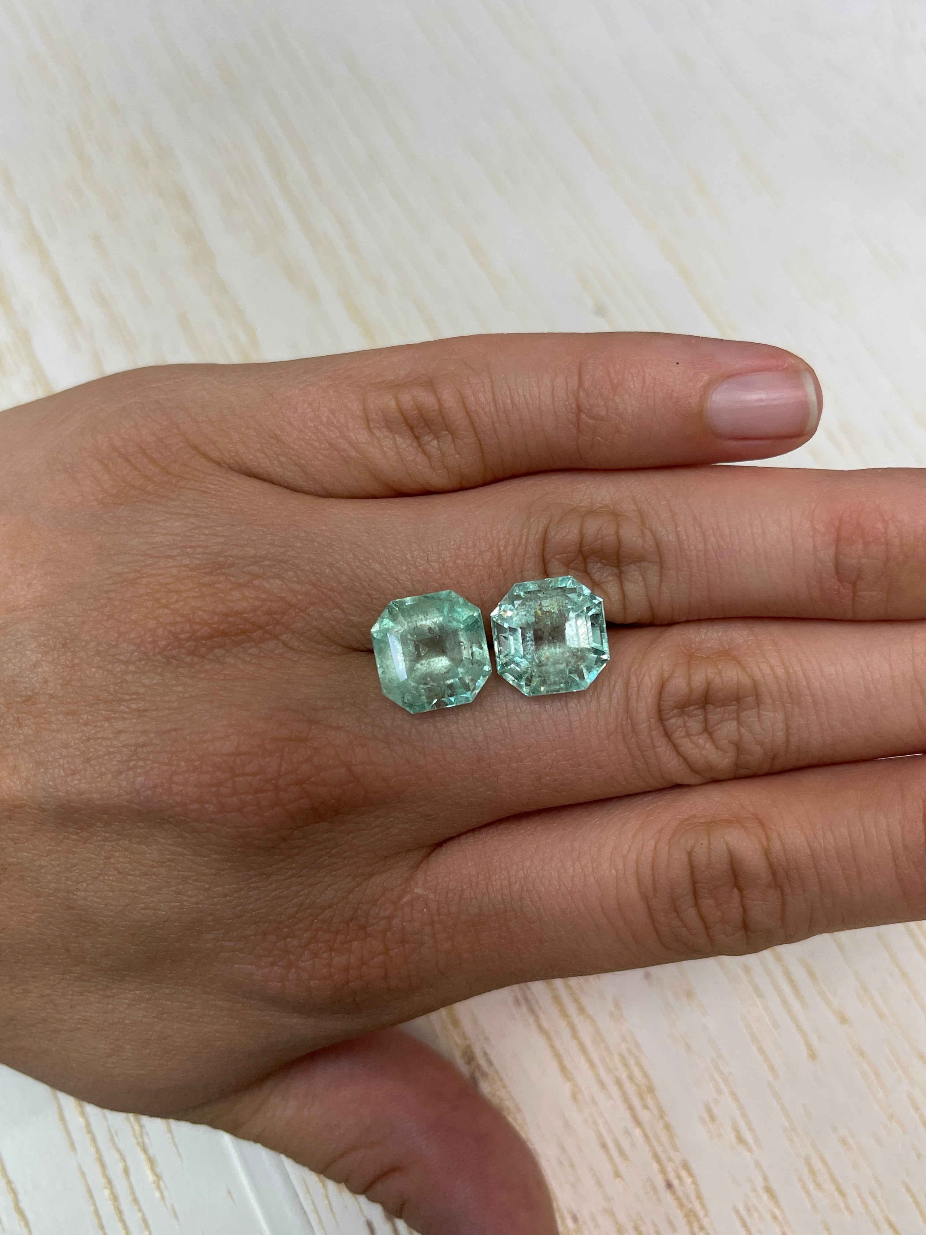 16.34tcw Matching Light Green Natural Colombian Loose Emeralds - Asscher Cut Gemstones for Jewelry Making, Engagement Rings & Luxury Gifts