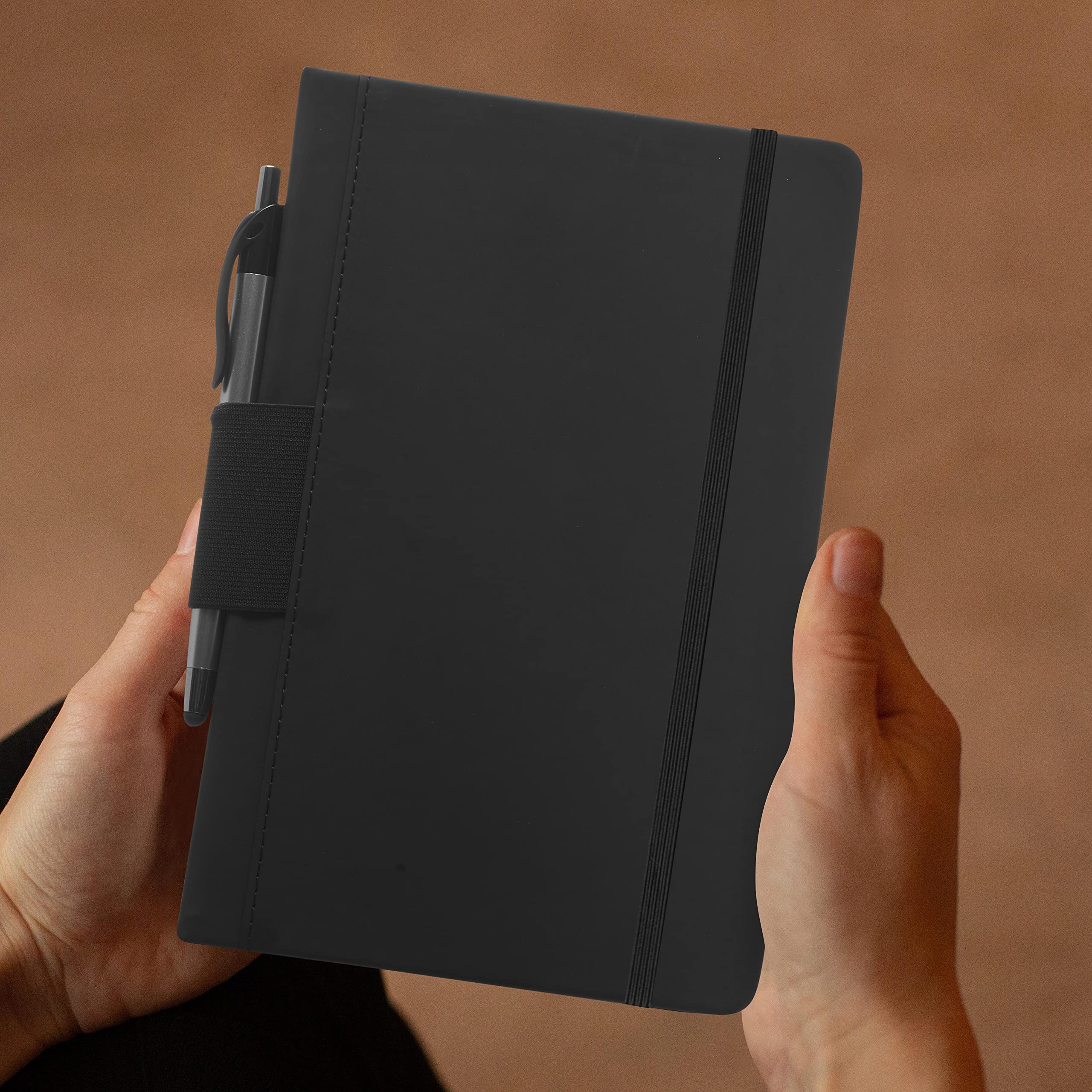 Premium 10-Pack Executive Notebooks with Pen - 6 x 8.5 Inches, Eco-Friendly Recycled Paper, Pen Loop & Closure Strap - Black - Perfect for Office, Business Meetings & Gift Giving