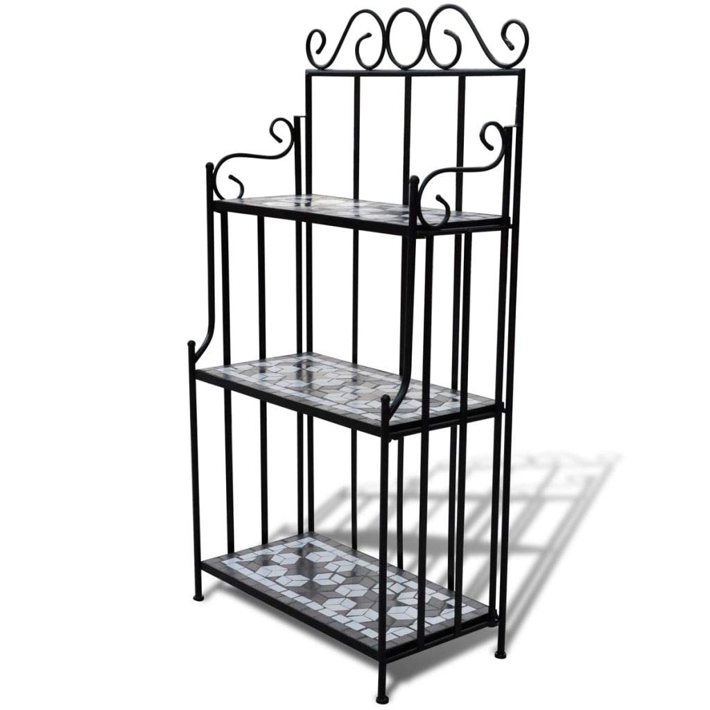 Tidyard 3-Tier Plant Stand with Ceramic Tile Shelves & Iron Frame - Modern Flower Display Rack for Indoor/Outdoor Use - Perfect for Living Room, Balcony, Garden, Patio - Holds Multiple Pots (22.8