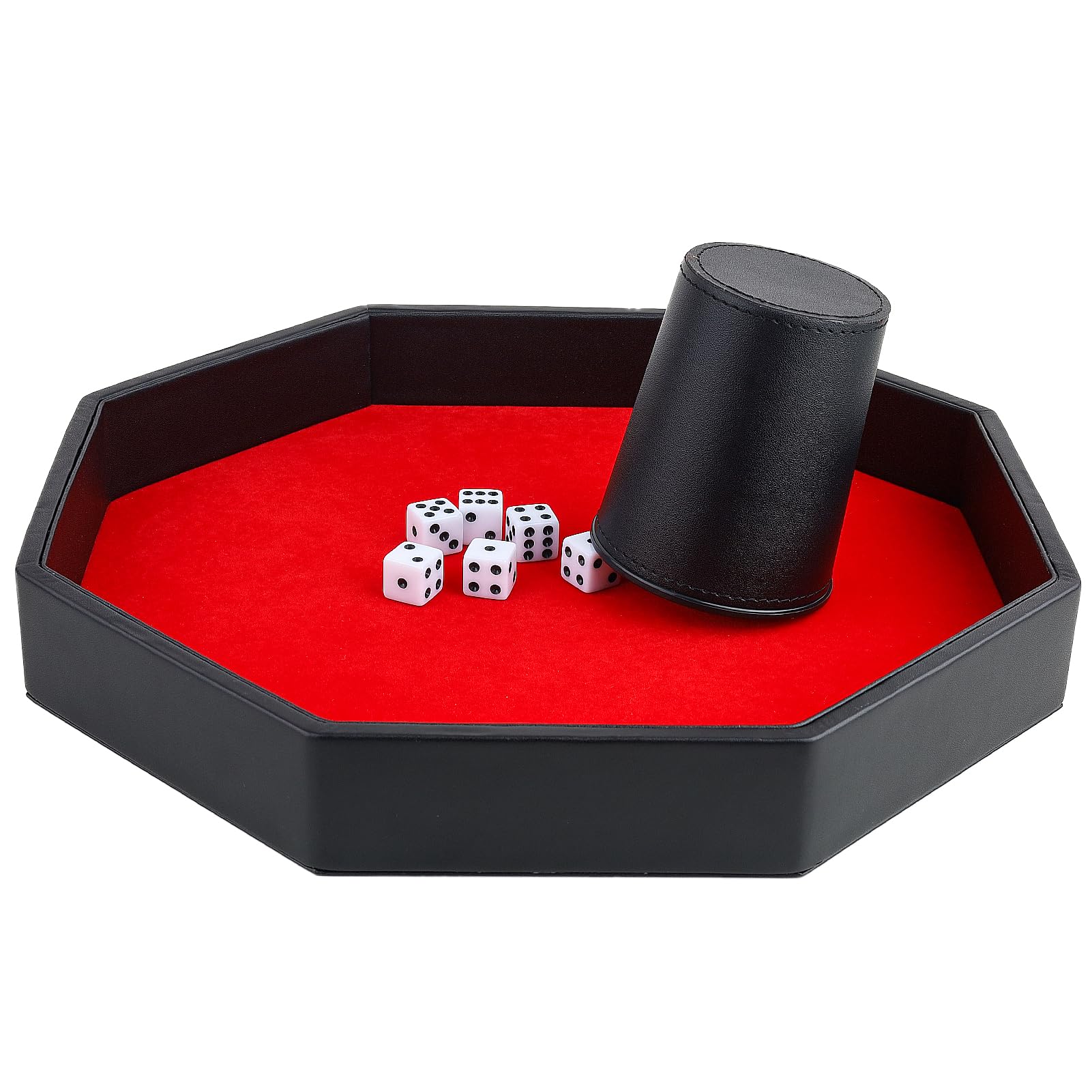 Premium PU Leather Octagon Dice Rolling Tray with Soft Felt Lining - Ideal for Dungeon Crawler, D&D, MTG and Board Games - Perfect Gift for Tabletop RPG Gamers (Red)