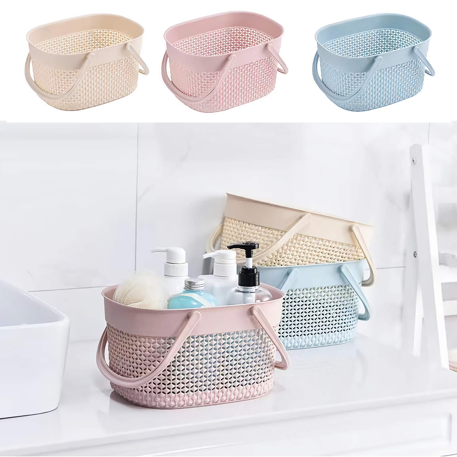 Rejomiik 2 Pack Plastic Shower Caddy Basket - Portable Bathroom Organizer with Handles, Toiletry Storage Bin for College Dorm, Camping, Gym & Kitchen (Pink) - Perfect for Small Space Organization & Travel Essentials