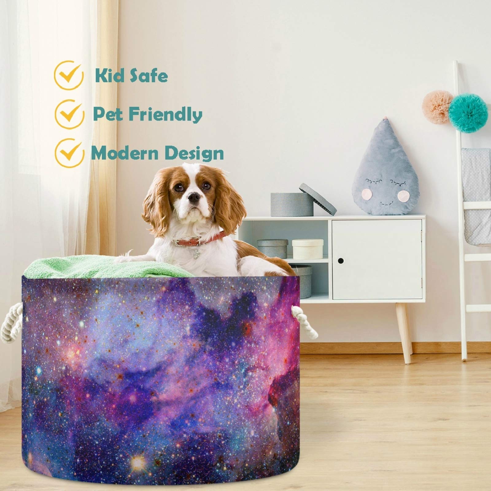 Visesunny Collapsible Large Capacity Storage Basket - Pretty Purple Galaxy Sky Design for Clothes, Toys & Laundry | Durable Cotton Handles | Space-Saving Home Organizer for Bathroom, Bedroom, Nursery & Closet | Perfect for Kids Room, College Dorm & Apartment Storage Solutions