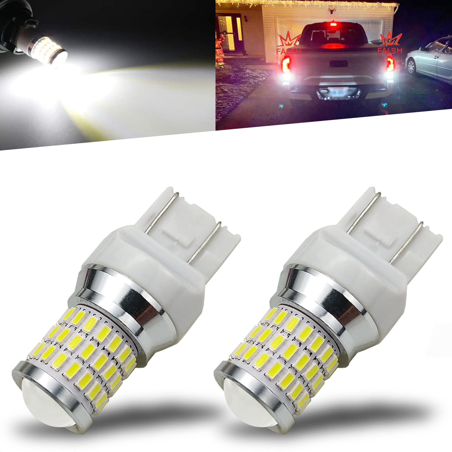 iBrightstar 9-30V Flashing Strobe LED Reverse Light Bulbs 7440 7443 T20 - Xenon White Projector Backup Lights for Cars, Trucks, SUVs - Perfect for Nighttime Safety & Parking Assistance