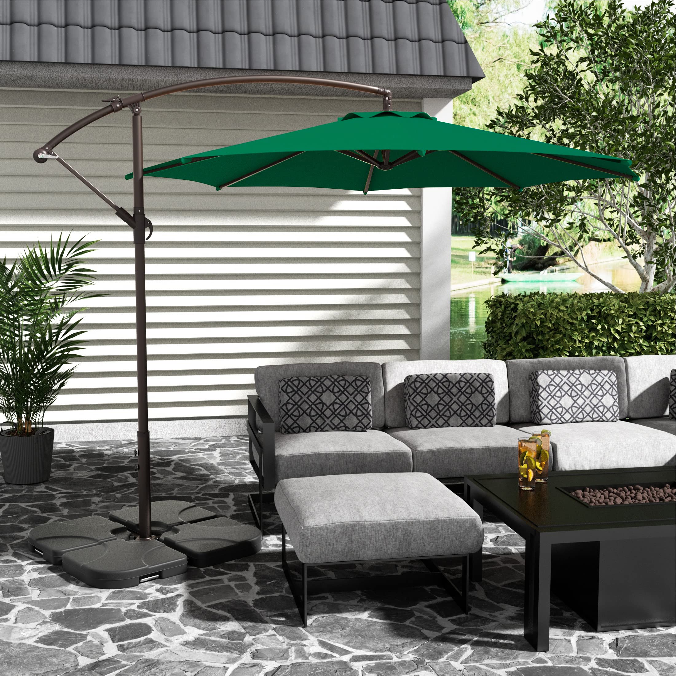 10ft Outdoor Patio Cantilever Umbrella with Stand & Weighted Base - 3-Piece Hanging Shade Kit for Garden, Poolside, and Backyard Relaxation