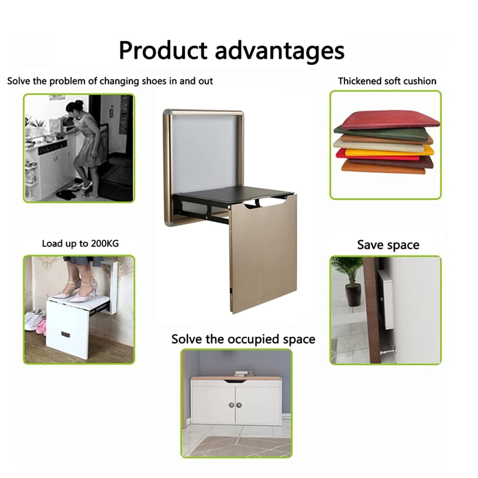 Wall-Mounted Shoe Changing Stool - Foldable Entryway Bench with 300KG Capacity, Space-Saving Folding Chair for Hallway, Kitchen, Bathroom & Shower - Perfect for Quick Shoe Changes & Compact Living Spaces